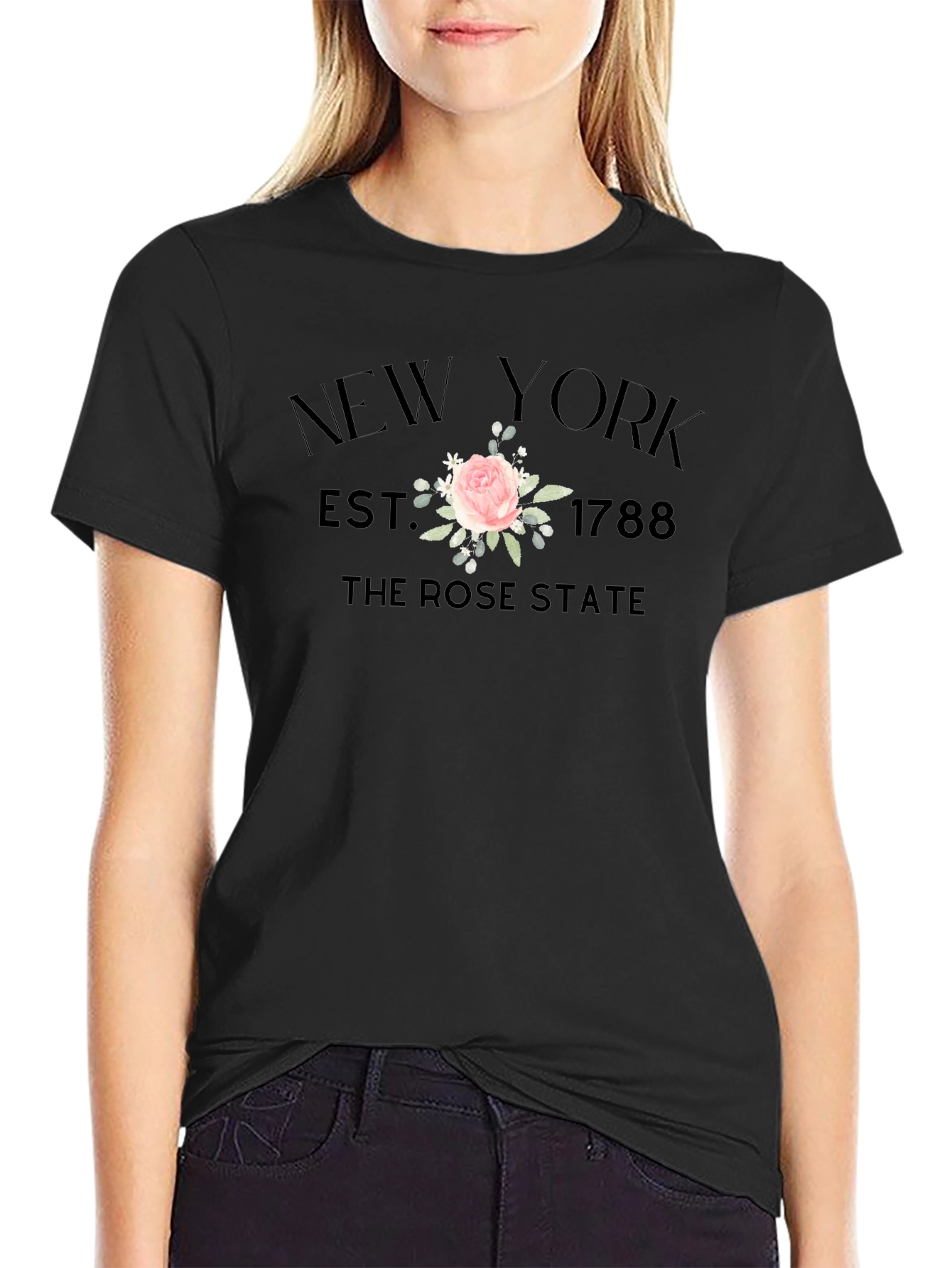 New York Rose State Graphic T-Shirt - Black