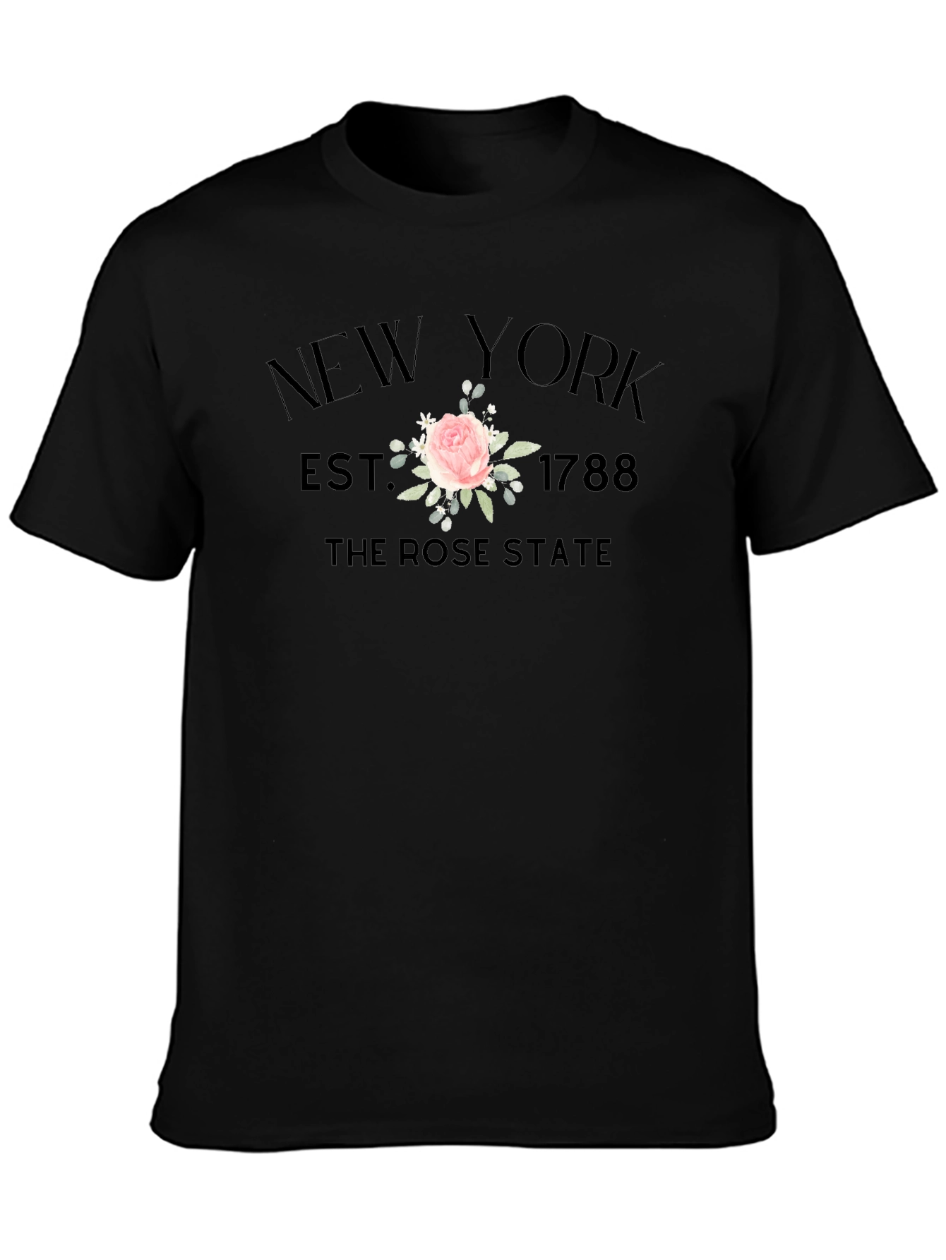 New York Rose State Graphic T-Shirt - Black