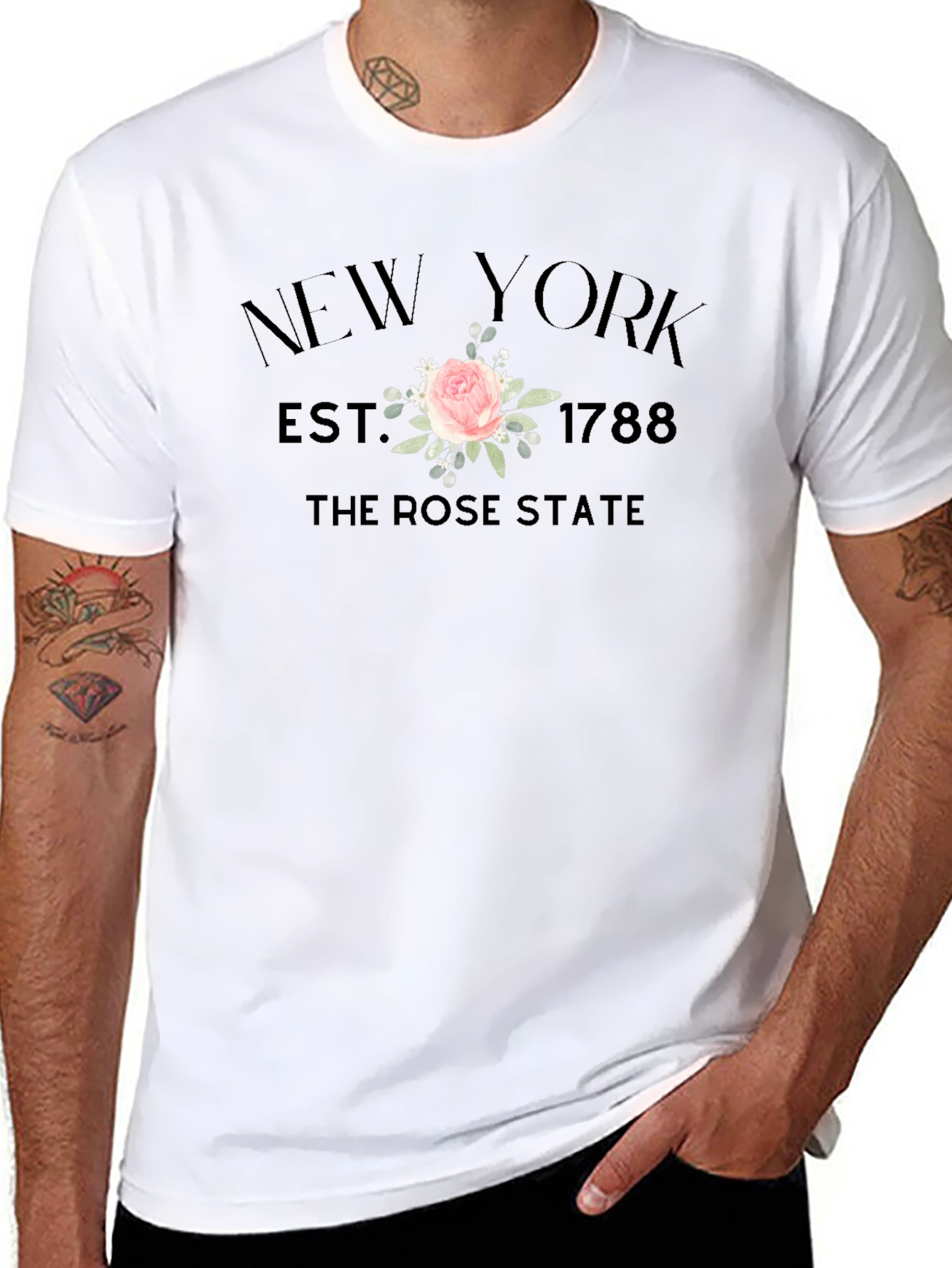 New York Rose State Graphic T-Shirt - Black