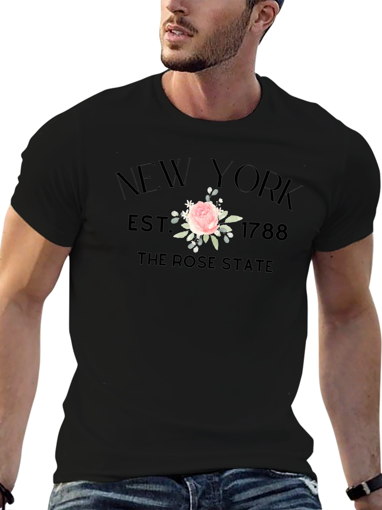 New York Rose State Graphic T-Shirt - Black