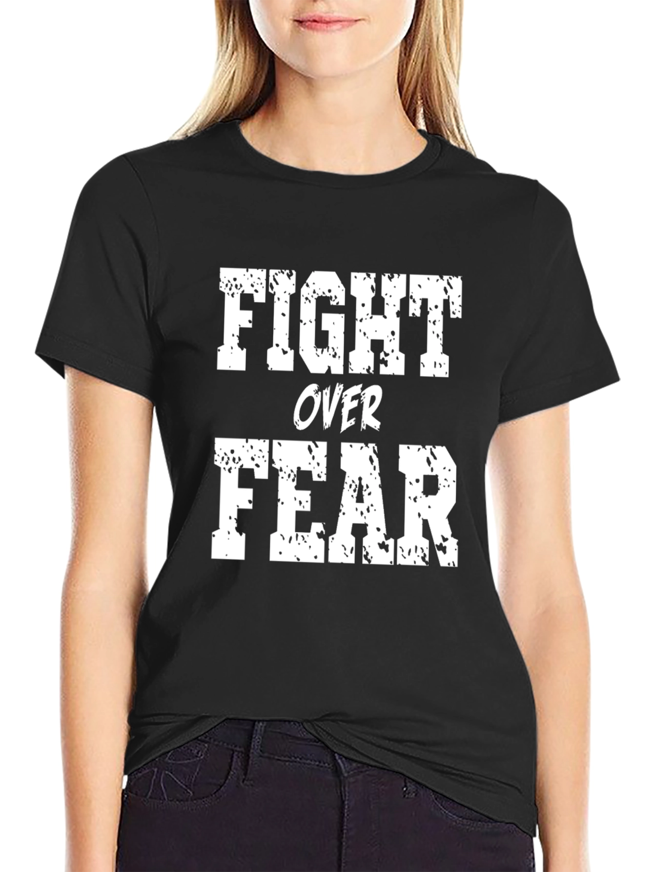 Fight Over Fear Graphic Tee - Motivational Black T-Shirt