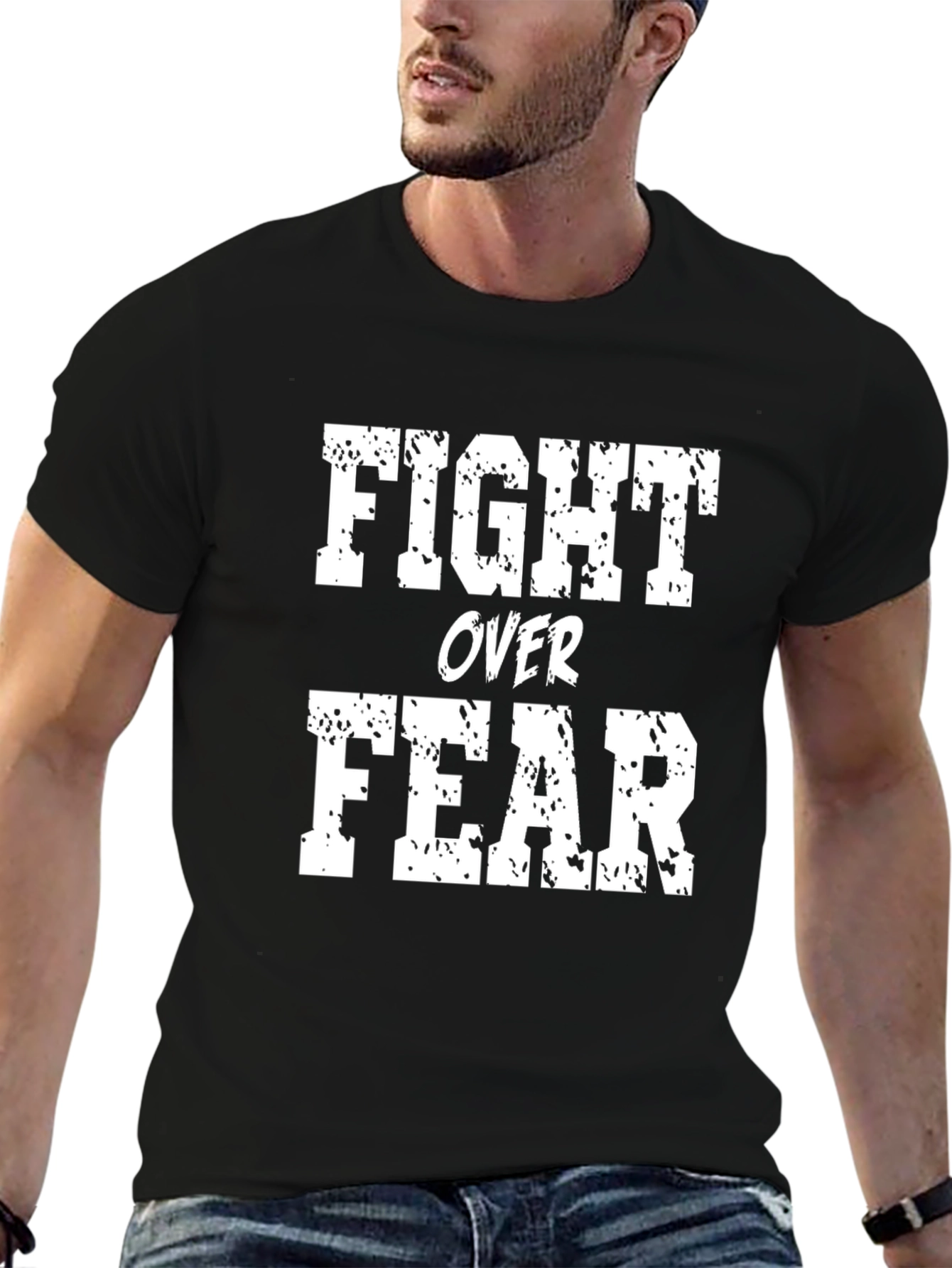 Fight Over Fear Graphic Tee - Motivational Black T-Shirt