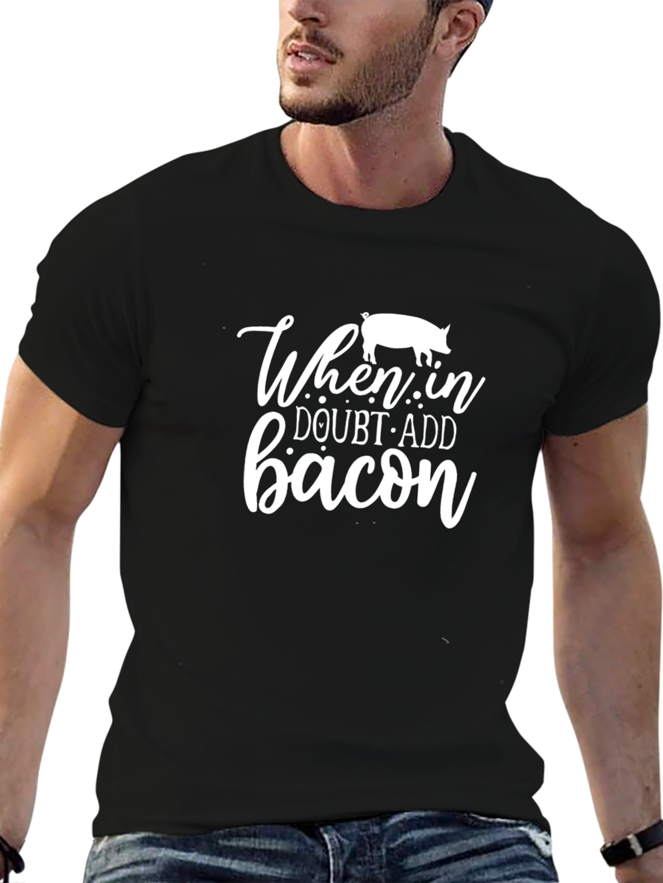Funny When in Doubt Add Bacon Black T-Shirt