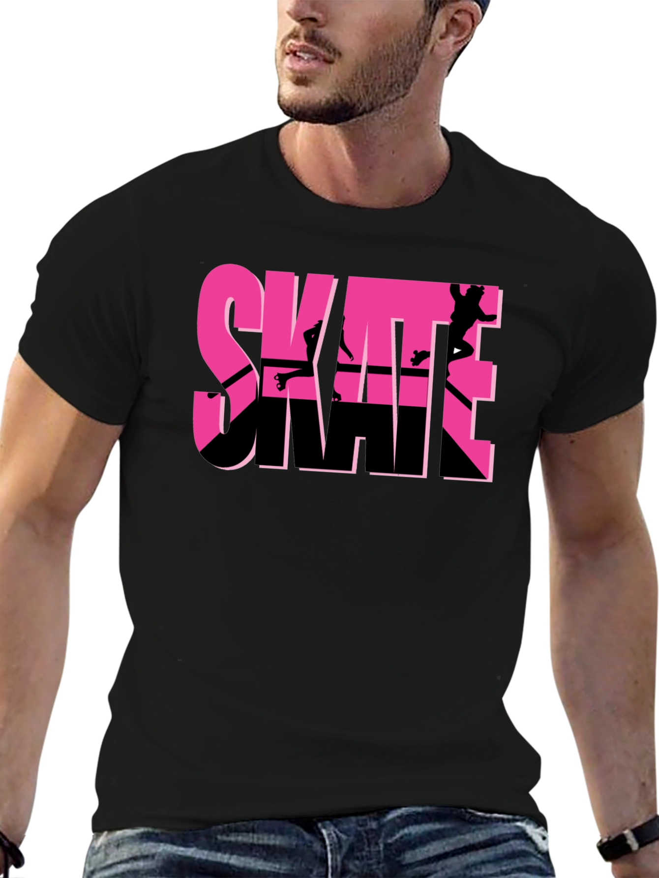 Skate Graphic T-Shirt - Black Pink Skateboarding Design