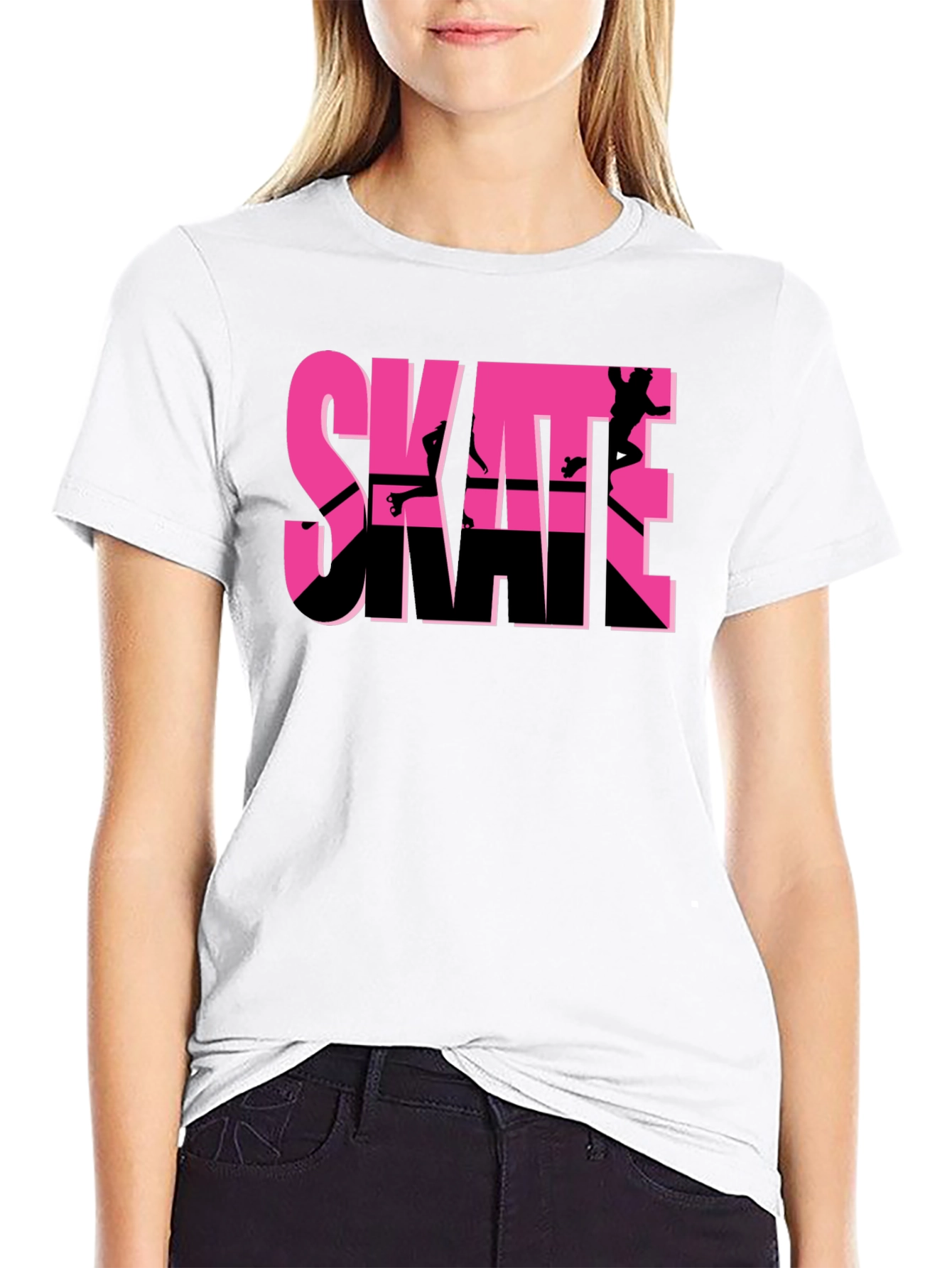 Skate Graphic T-Shirt - Black Pink Skateboarding Design
