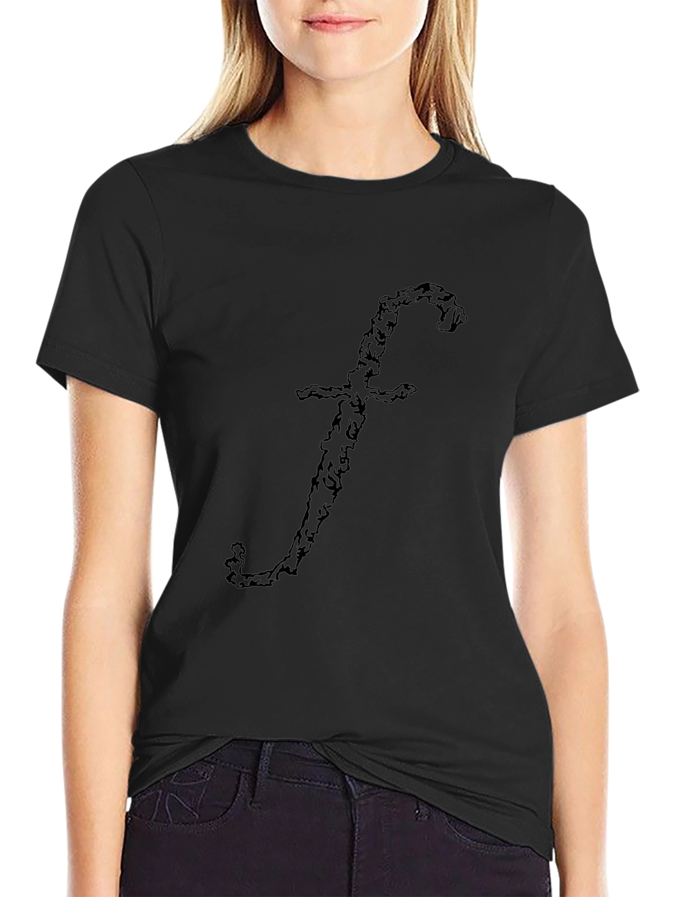 Unique F Letter Design Black T-Shirt