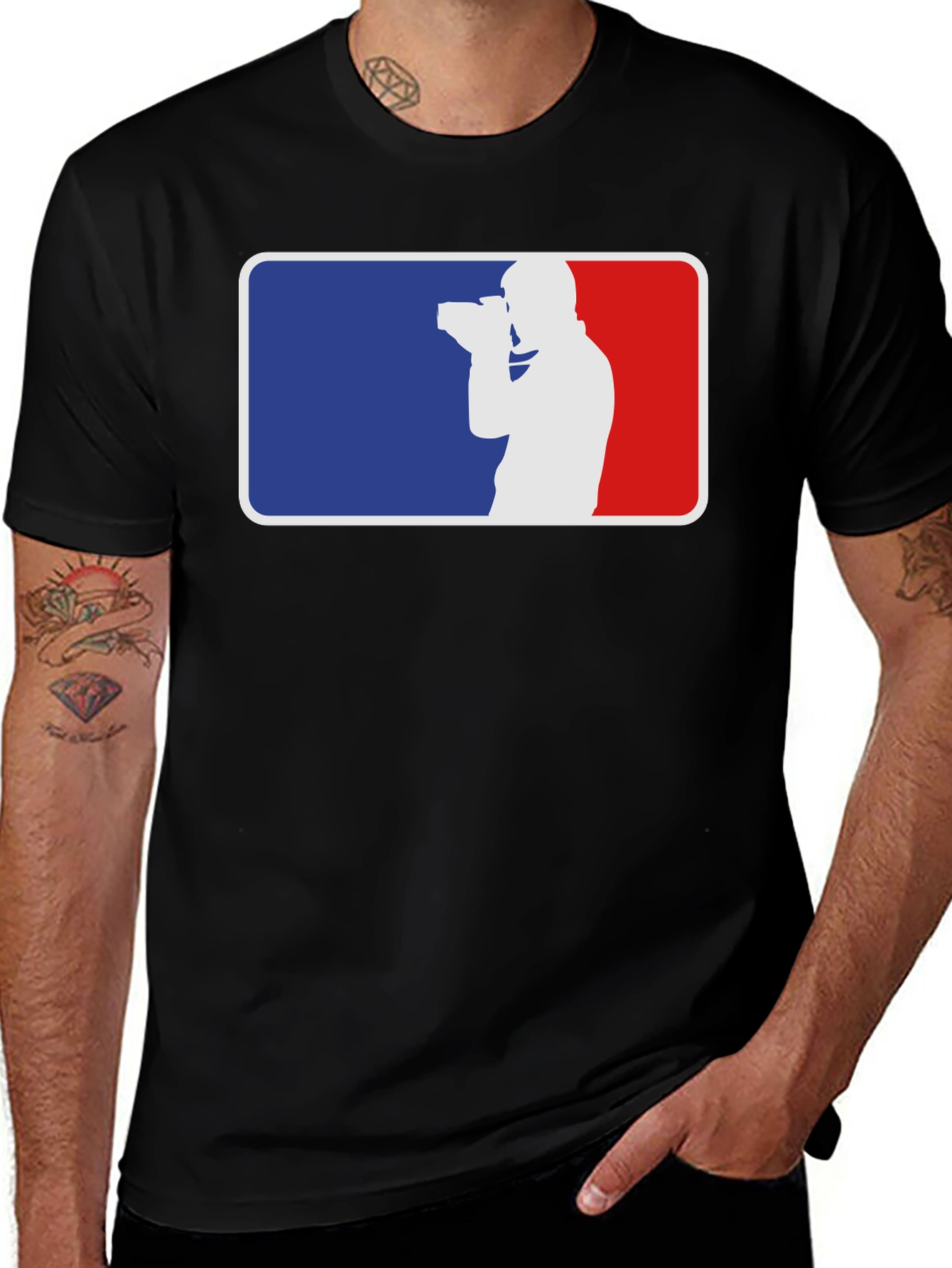 Photographer Silhouette Graphic Tee - Black Cotton T-Shirt
