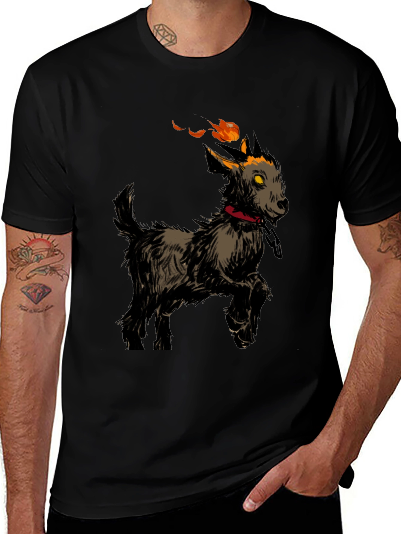 Fiery Goat Graphic Tee - Black Cotton