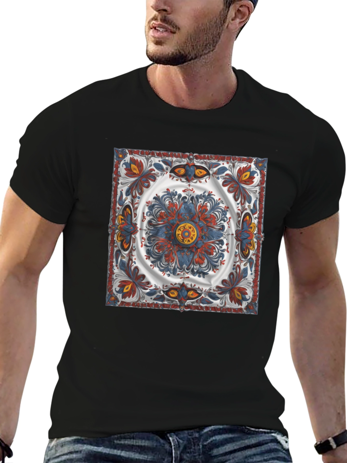 Ornamental Pattern Graphic Tee - Black