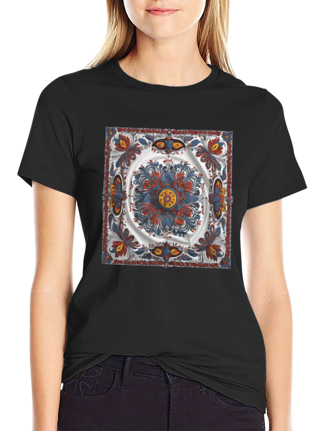 Ornamental Pattern Graphic Tee - Black