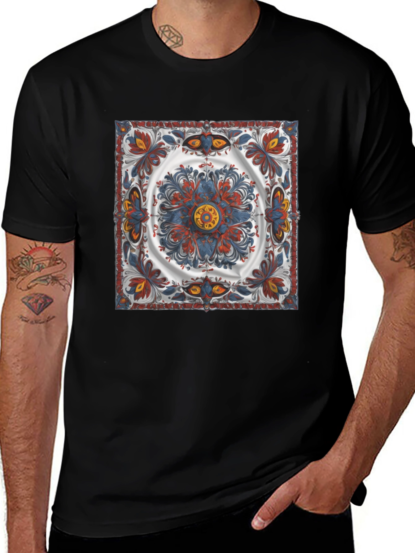 Ornamental Pattern Graphic Tee - Black