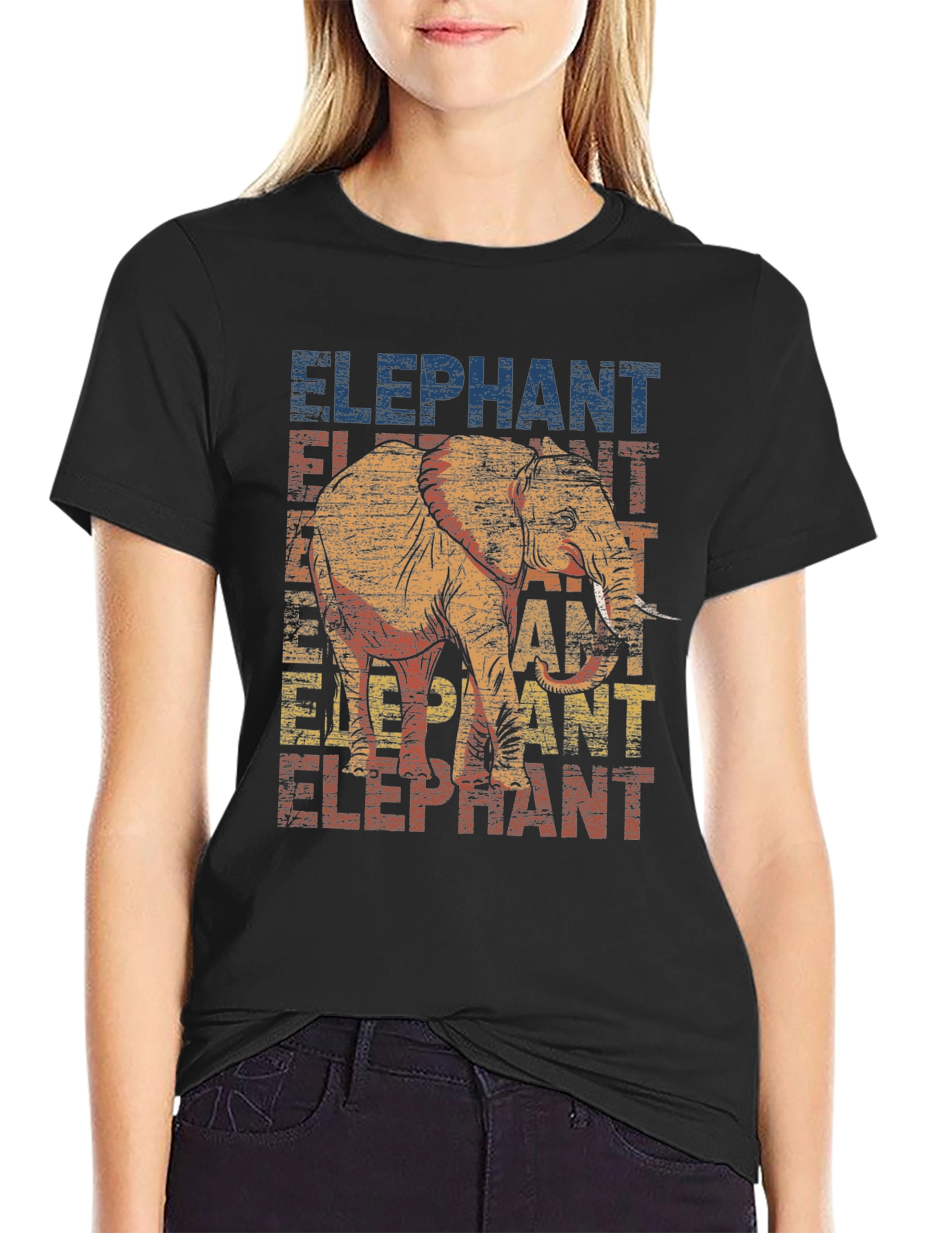 Elephant Graphic Print Black T-Shirt