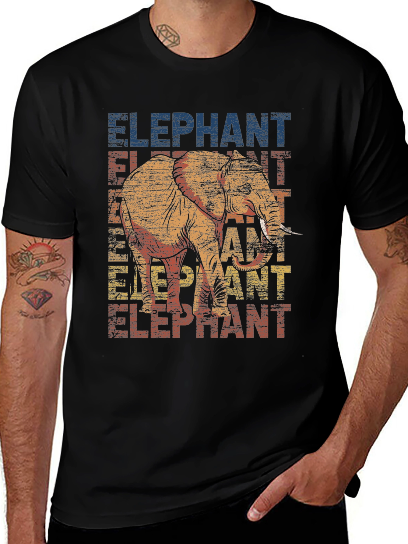 Elephant Graphic Print Black T-Shirt