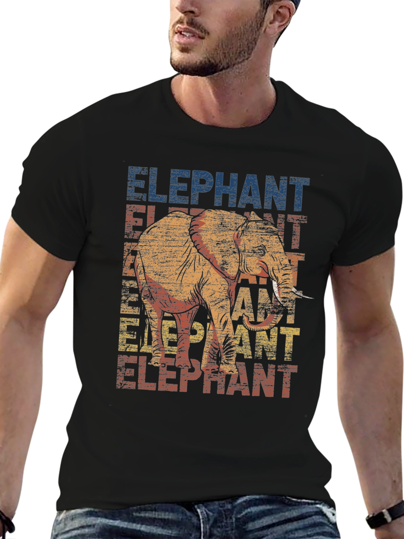 Elephant Graphic Print Black T-Shirt