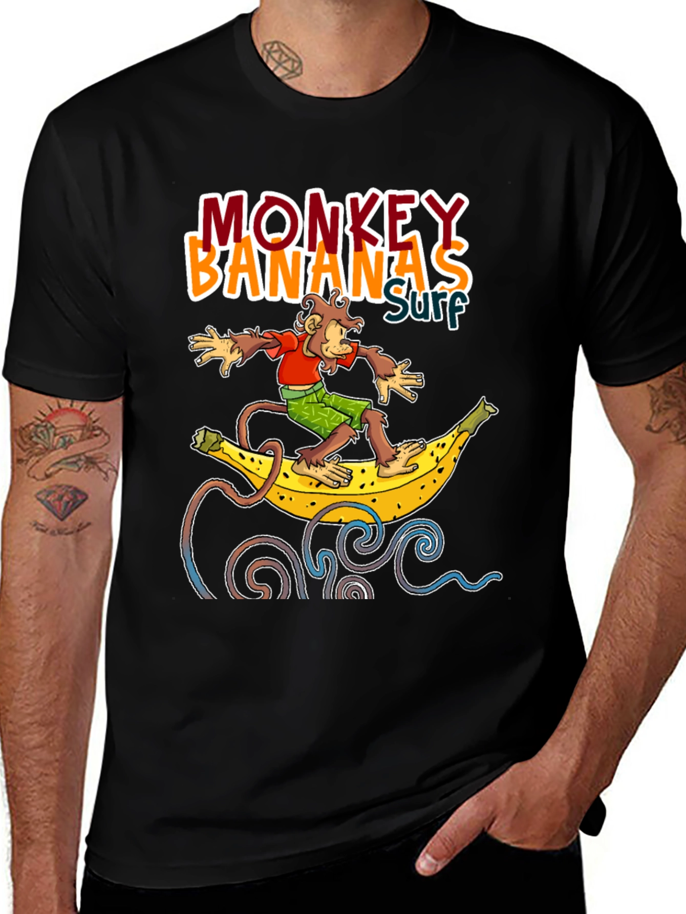 Monkey Banana Surf T-Shirt - Novelty Graphic Tee