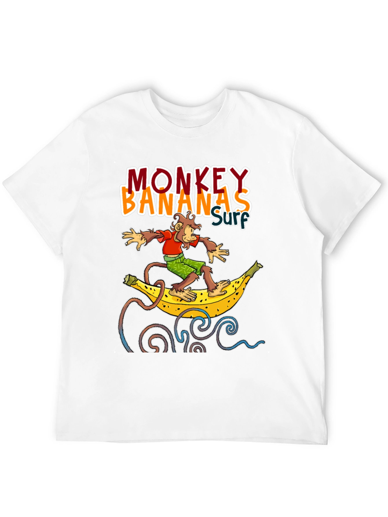 Monkey Banana Surf T-Shirt - Novelty Graphic Tee