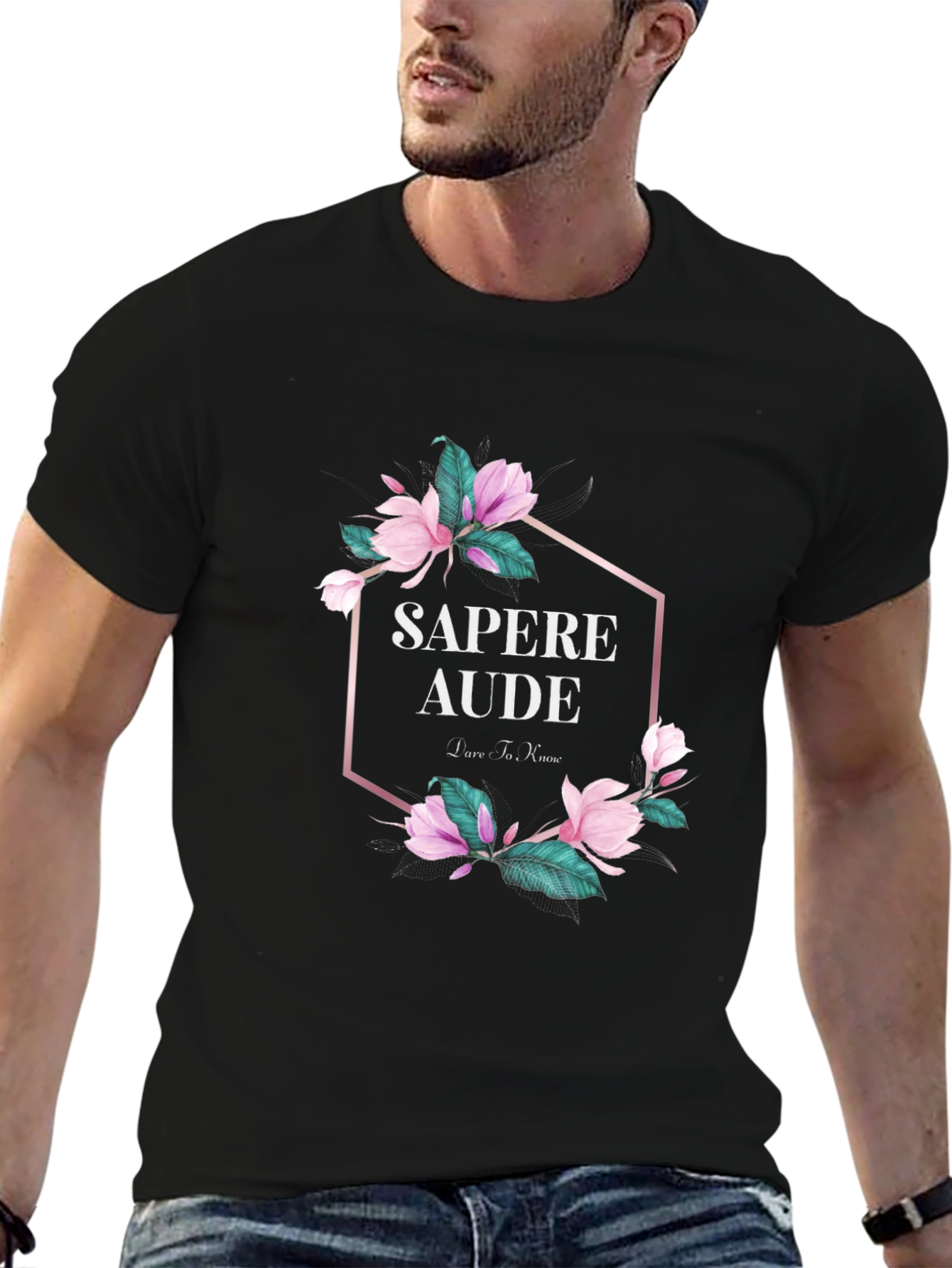 Sapere Aude Floral Graphic Black T-Shirt