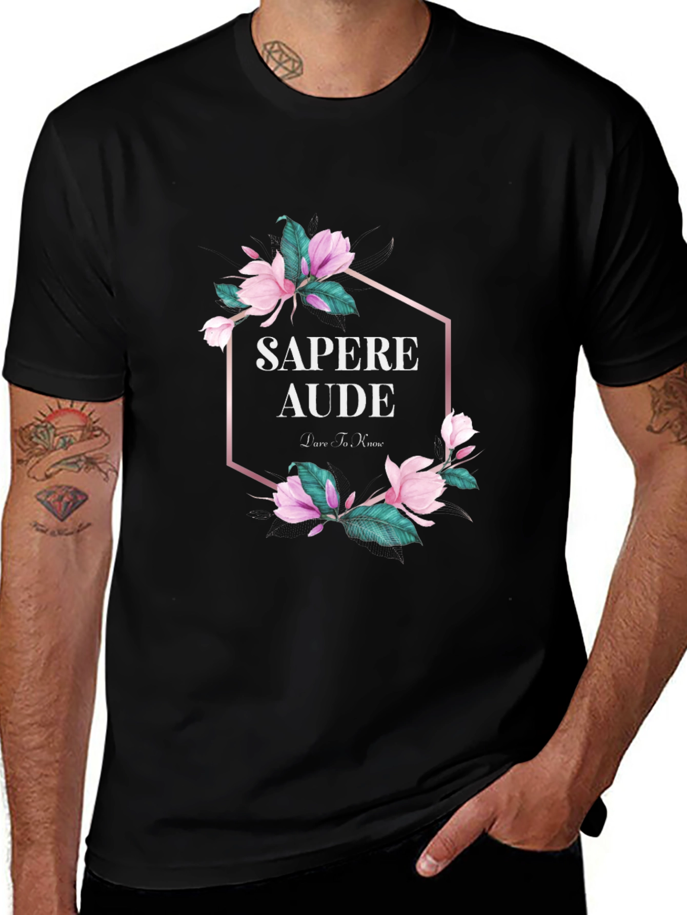 Sapere Aude Floral Graphic Black T-Shirt