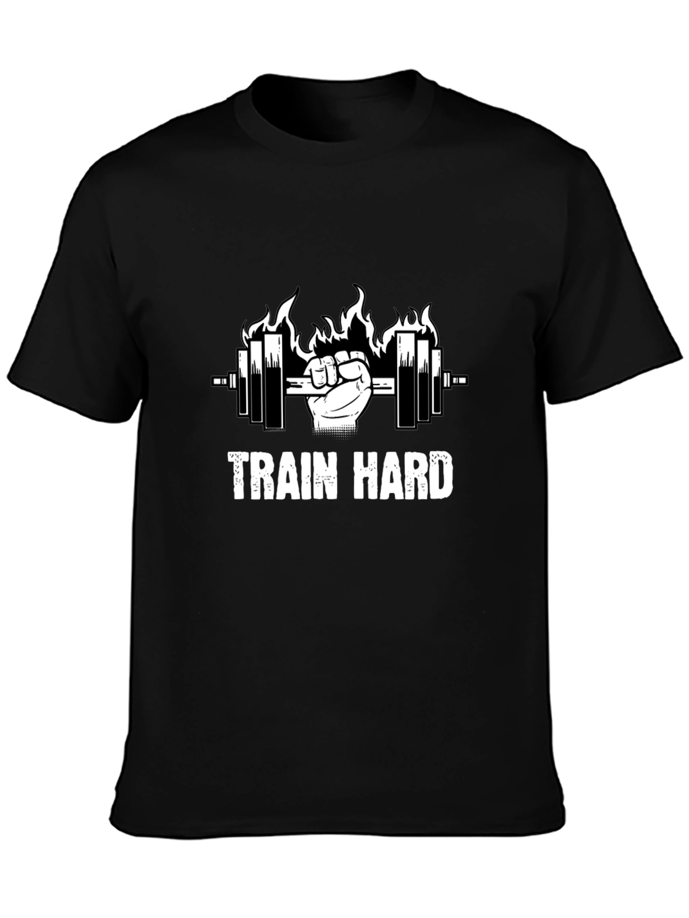 Train Hard Black Graphic Tee - Weightlifting Motivation