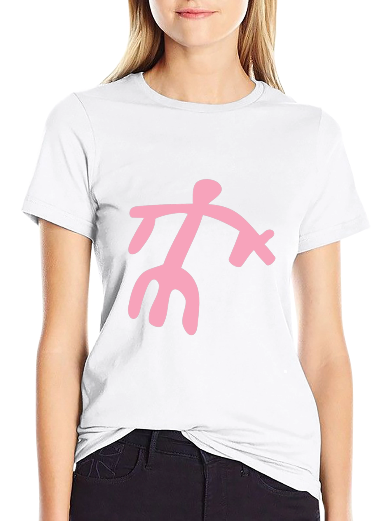 Black T-Shirt with Pink Abstract Figure Graphic