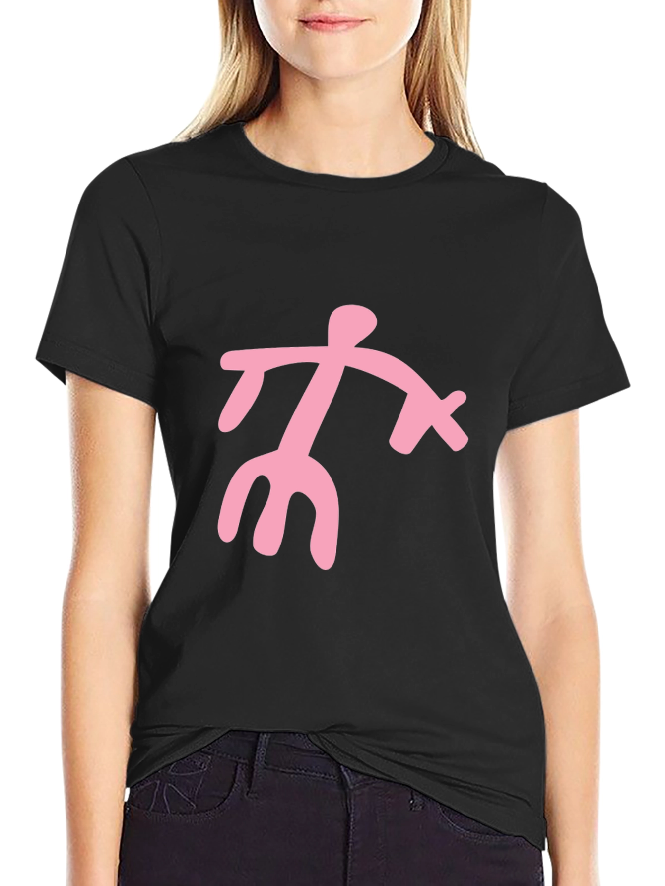 Black T-Shirt with Pink Abstract Figure Graphic