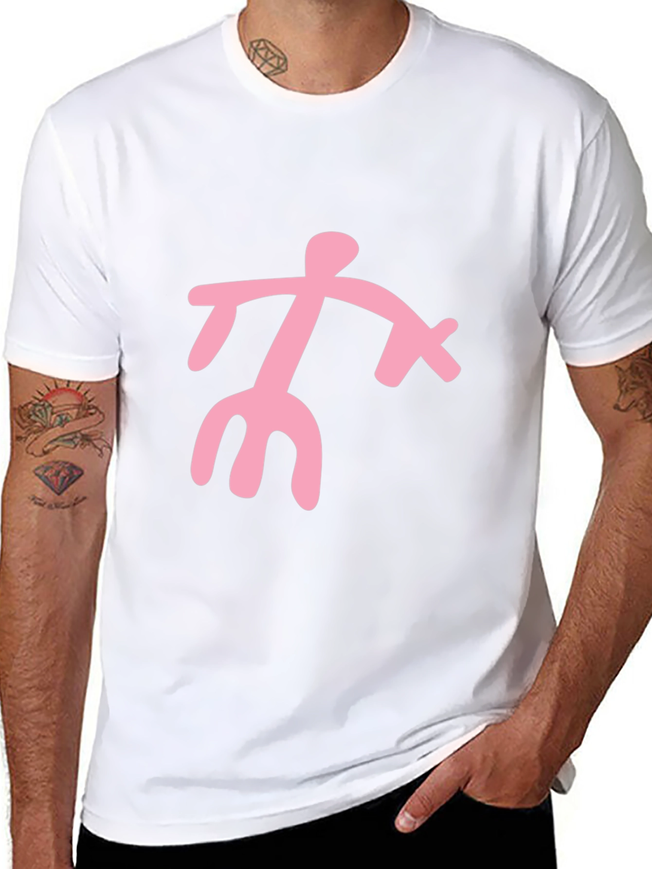 Black T-Shirt with Pink Abstract Figure Graphic