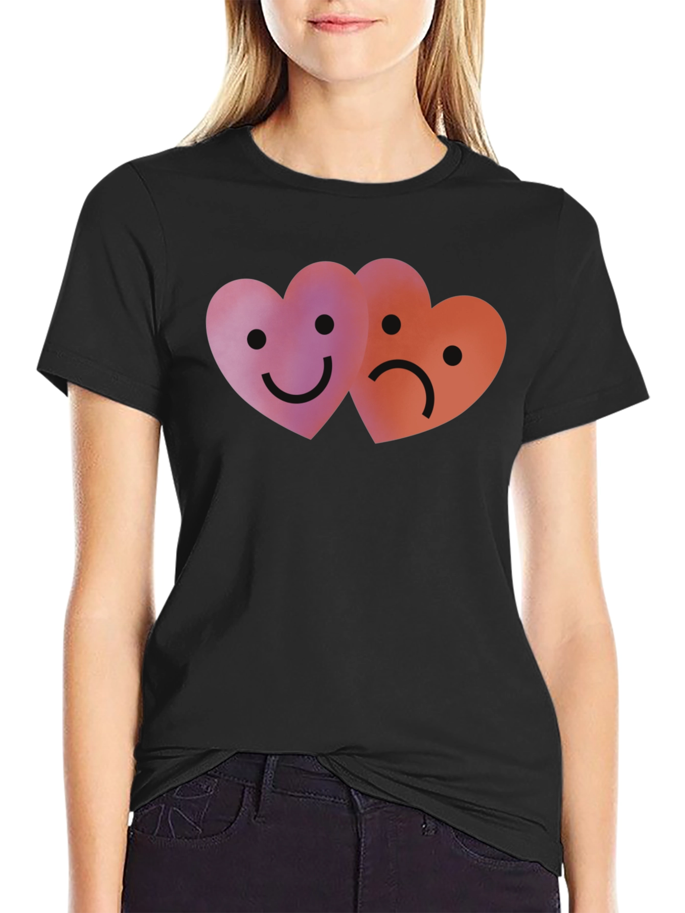 Emotional Hearts Graphic Black T-Shirt