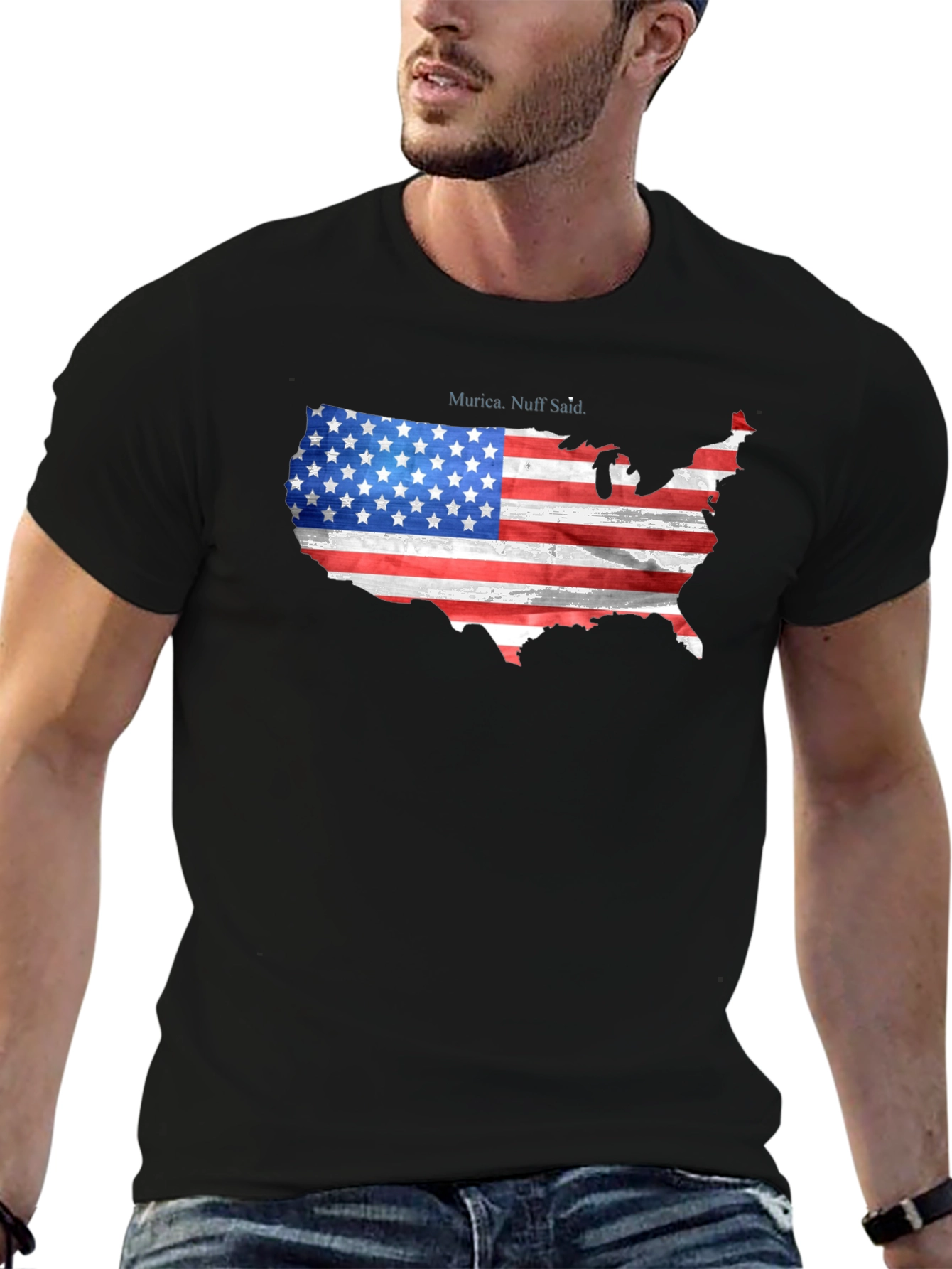 USA Flag Map Graphic Tee Patriotic Americana T-Shirt