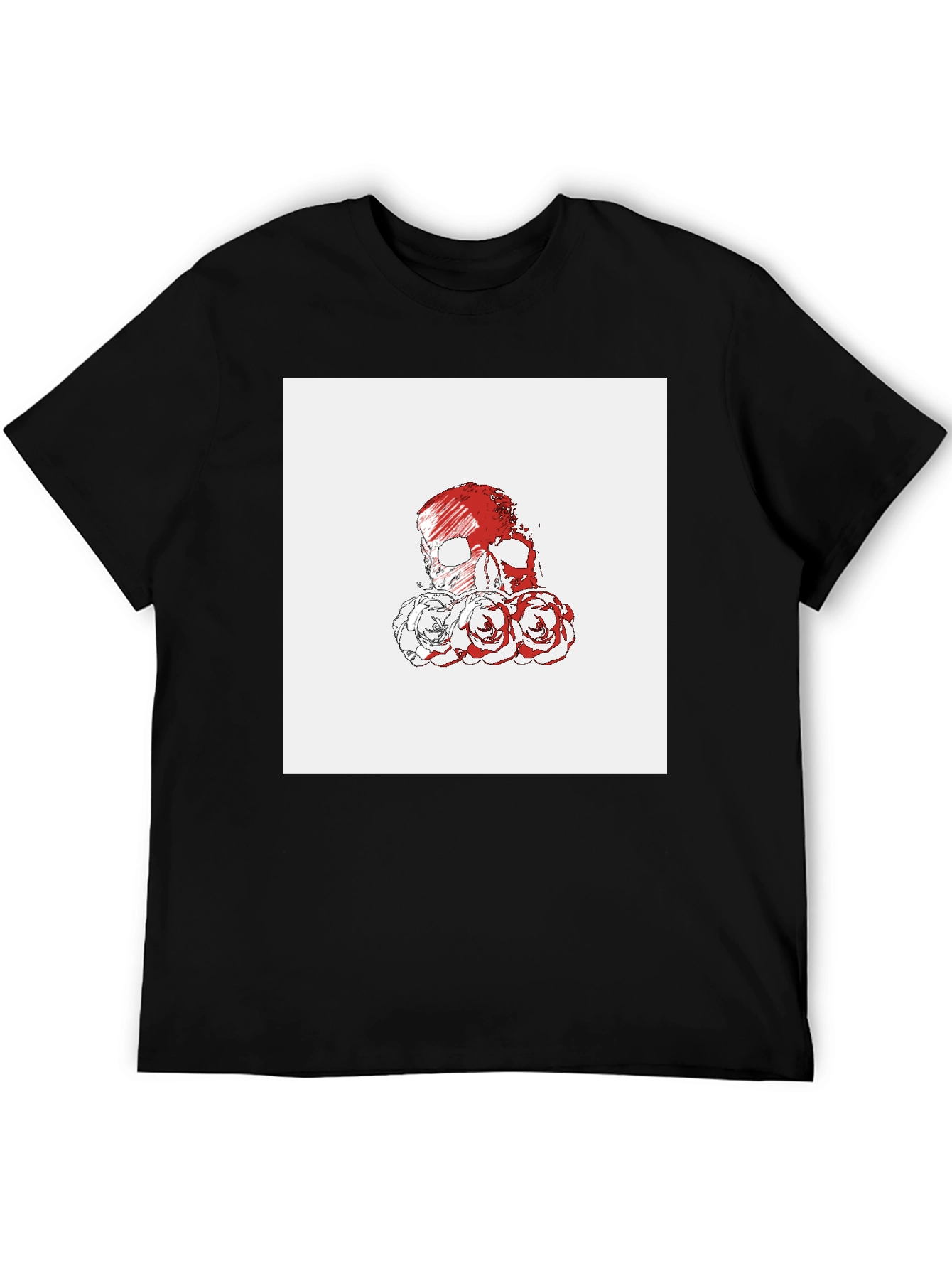 Skull & Roses Graphic Tee - Black Cotton T-Shirt