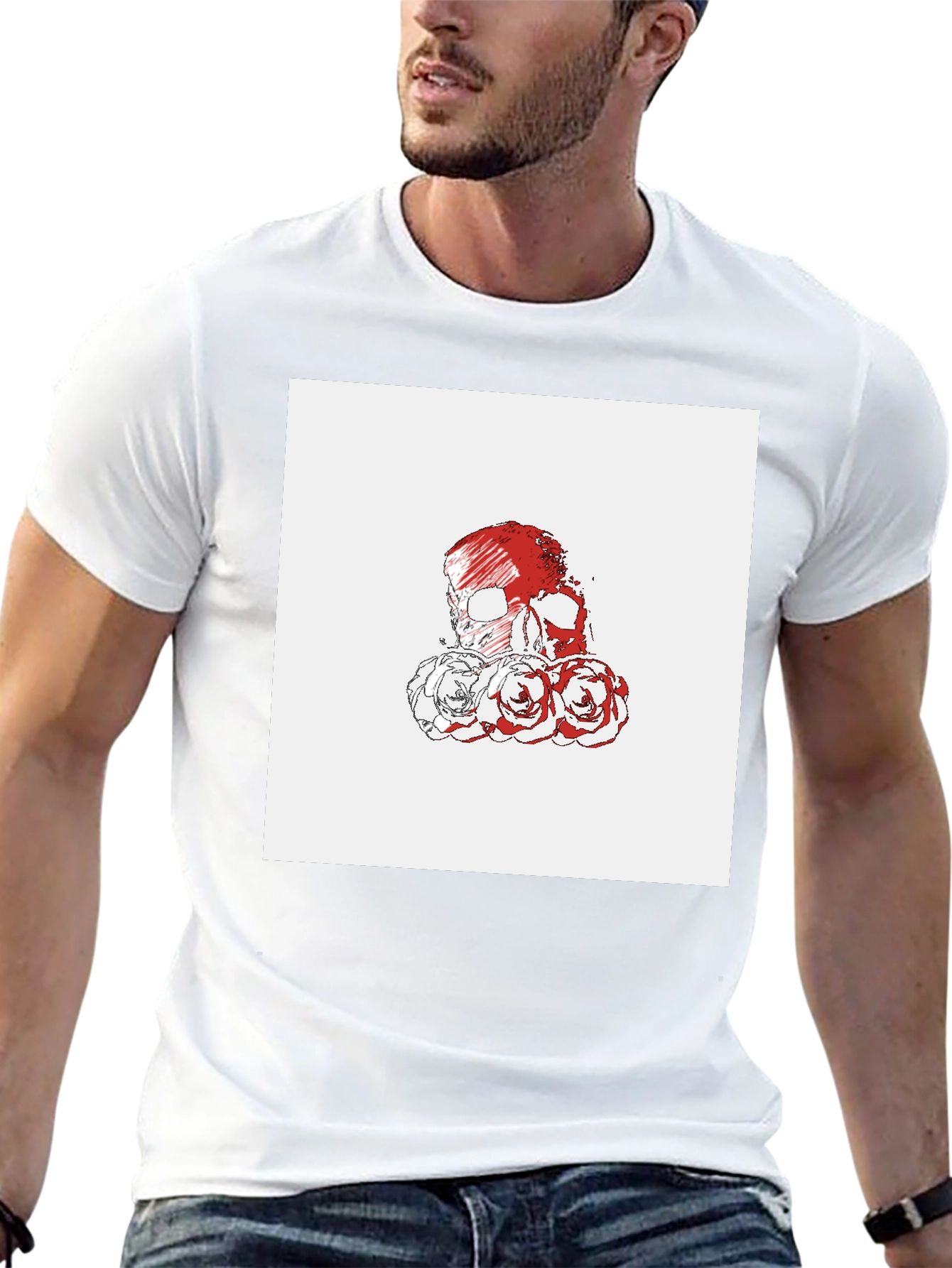 Skull & Roses Graphic Tee - Black Cotton T-Shirt