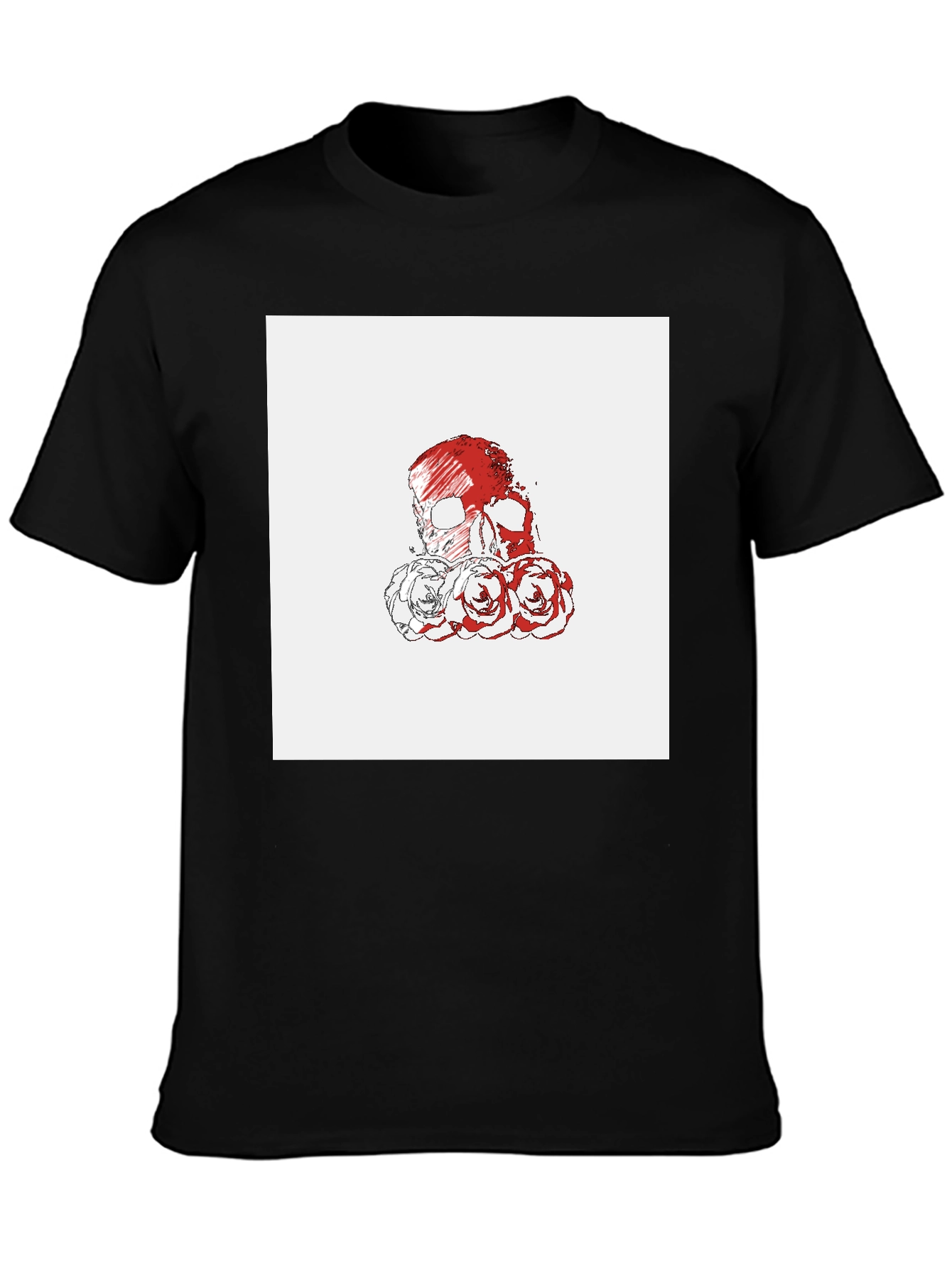 Skull & Roses Graphic Tee - Black Cotton T-Shirt