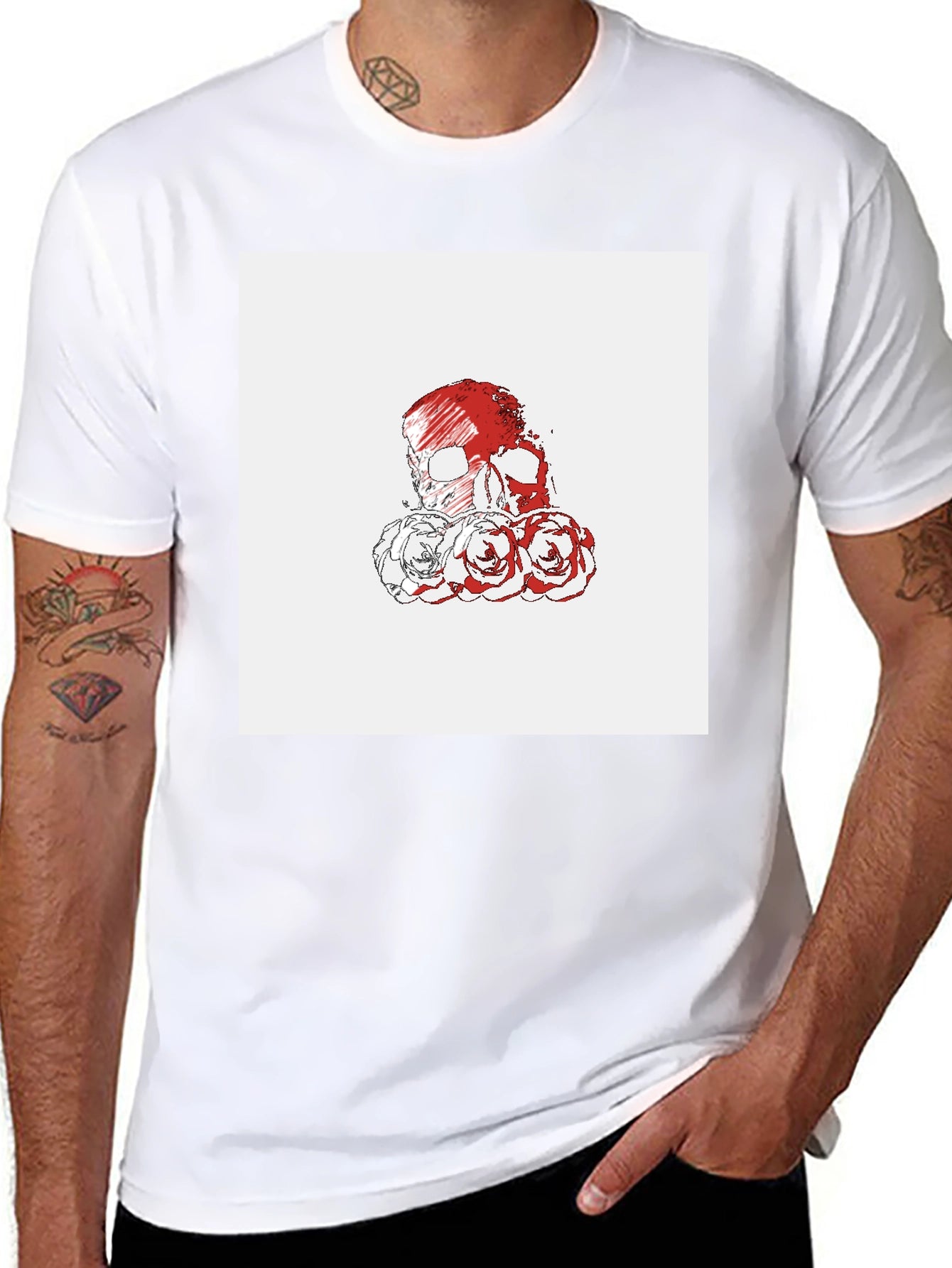 Skull & Roses Graphic Tee - Black Cotton T-Shirt