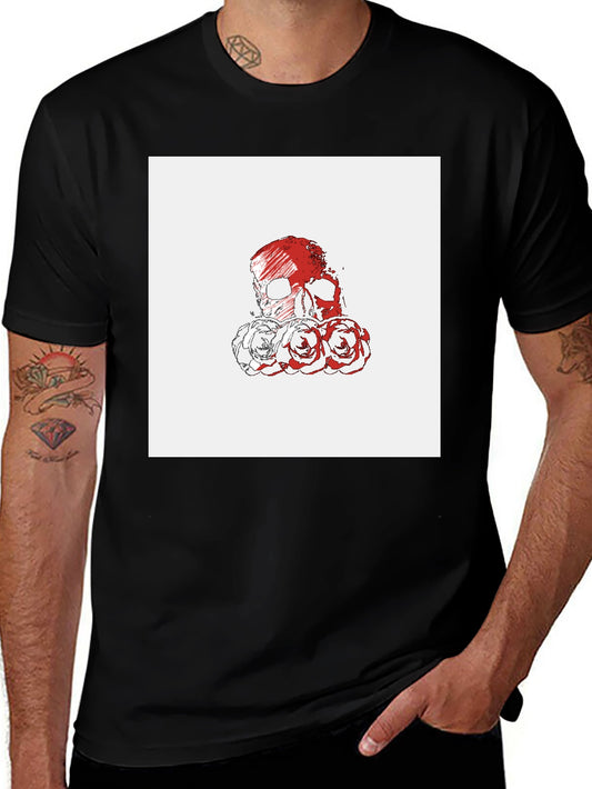 Skull & Roses Graphic Tee - Black Cotton T-Shirt
