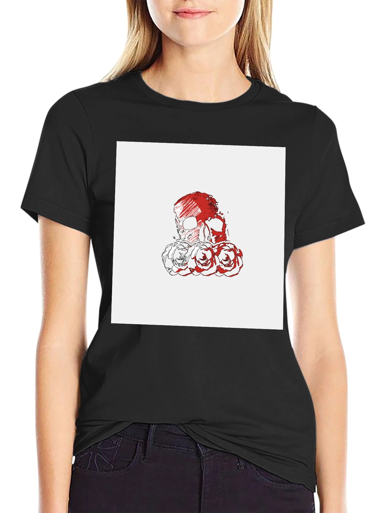 Skull & Roses Graphic Tee - Black Cotton T-Shirt