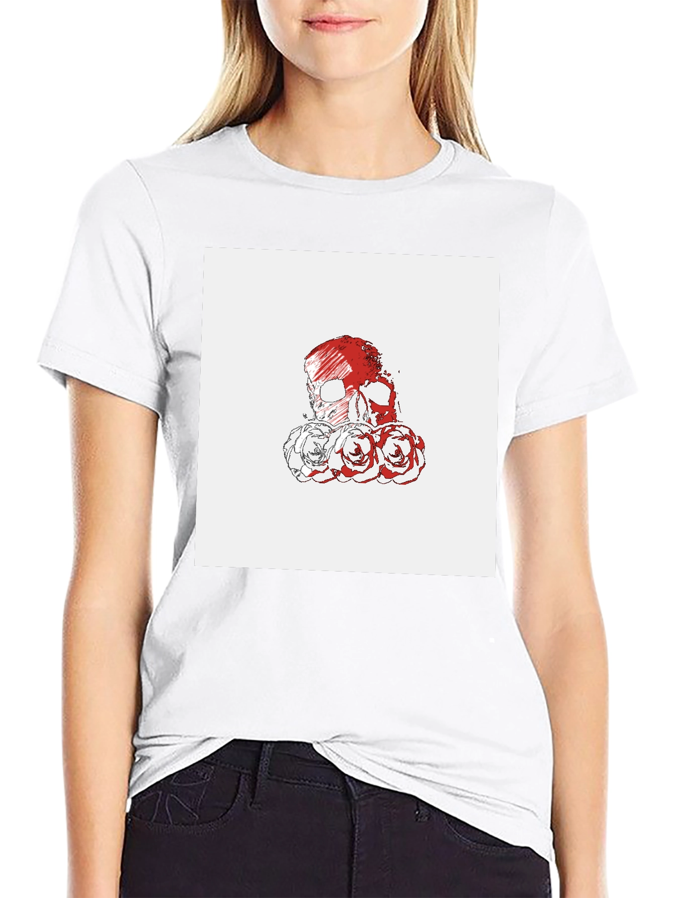 Skull & Roses Graphic Tee - Black Cotton T-Shirt