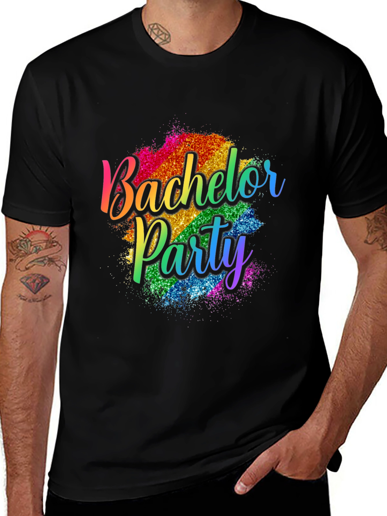 Bachelor Party Rainbow Glitter T-Shirt