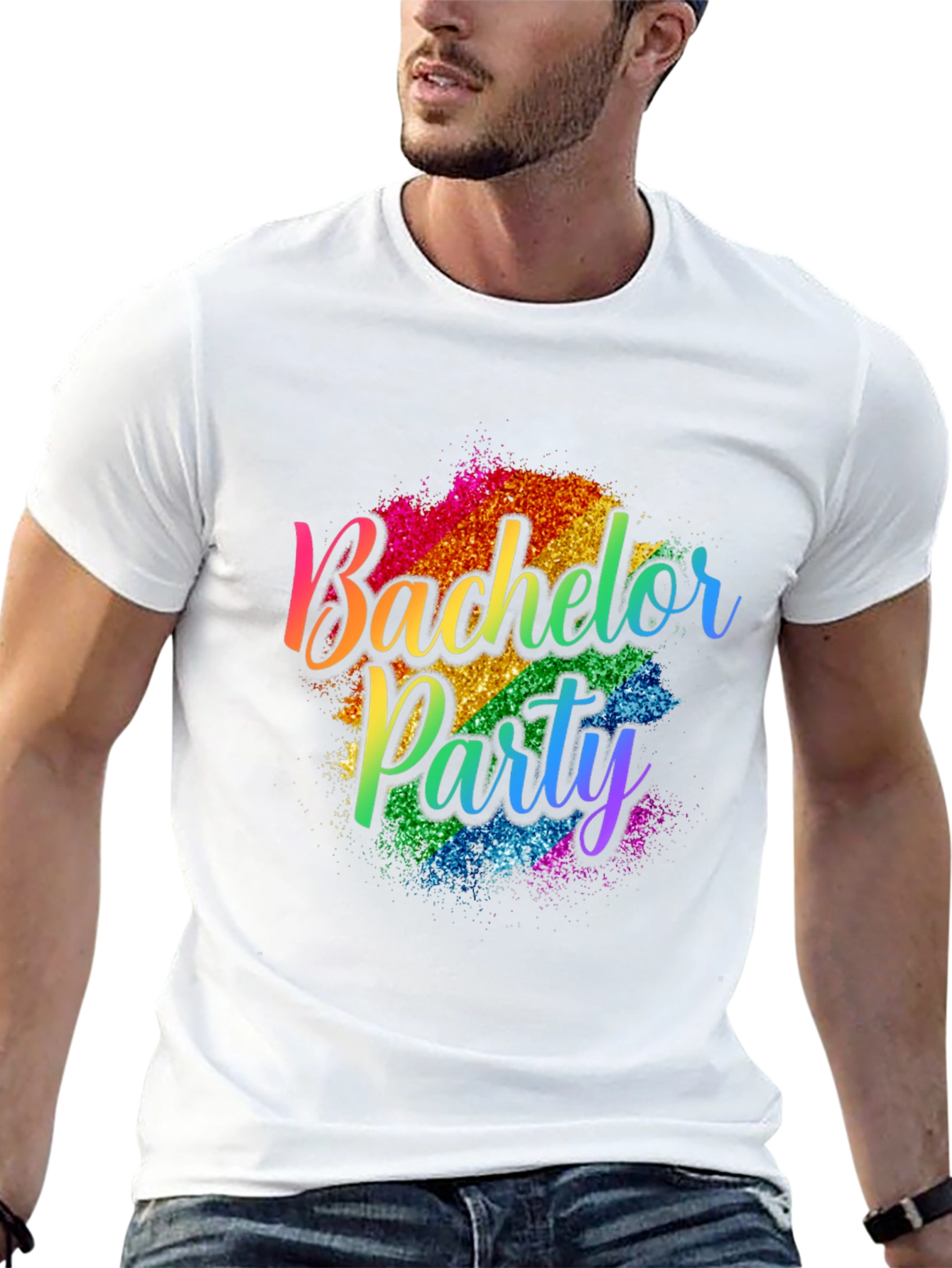 Bachelor Party Rainbow Glitter T-Shirt