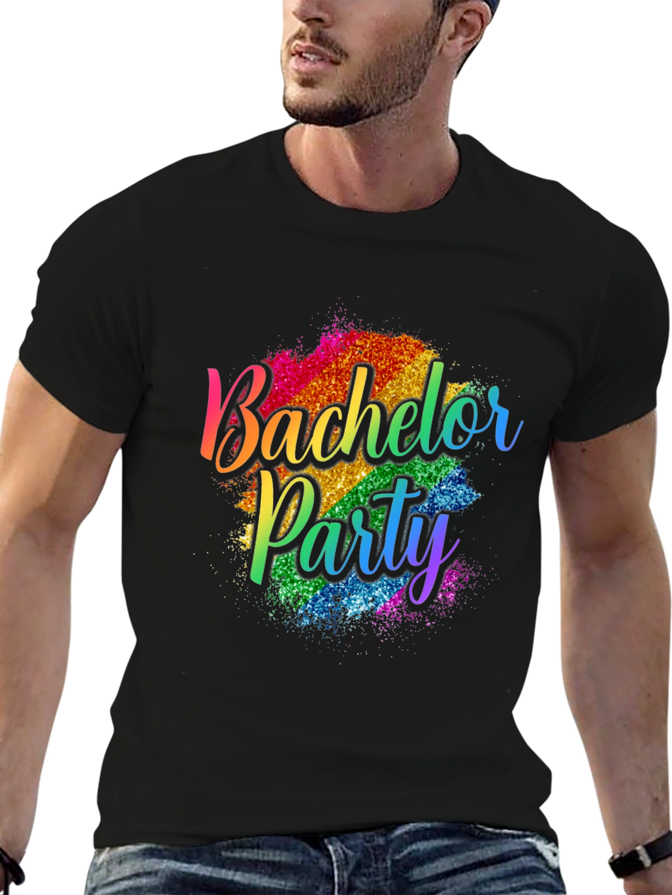 Bachelor Party Rainbow Glitter T-Shirt