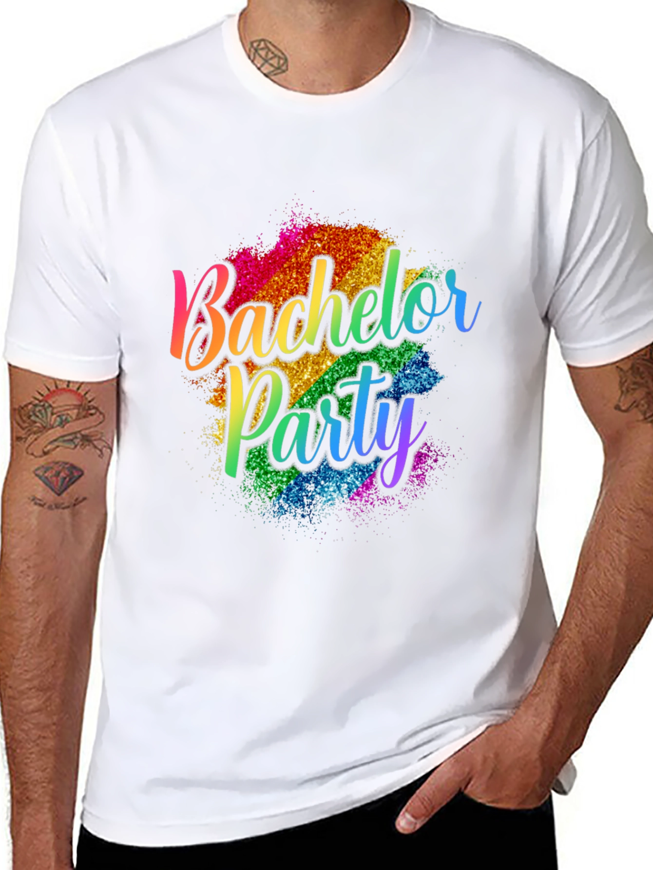Bachelor Party Rainbow Glitter T-Shirt