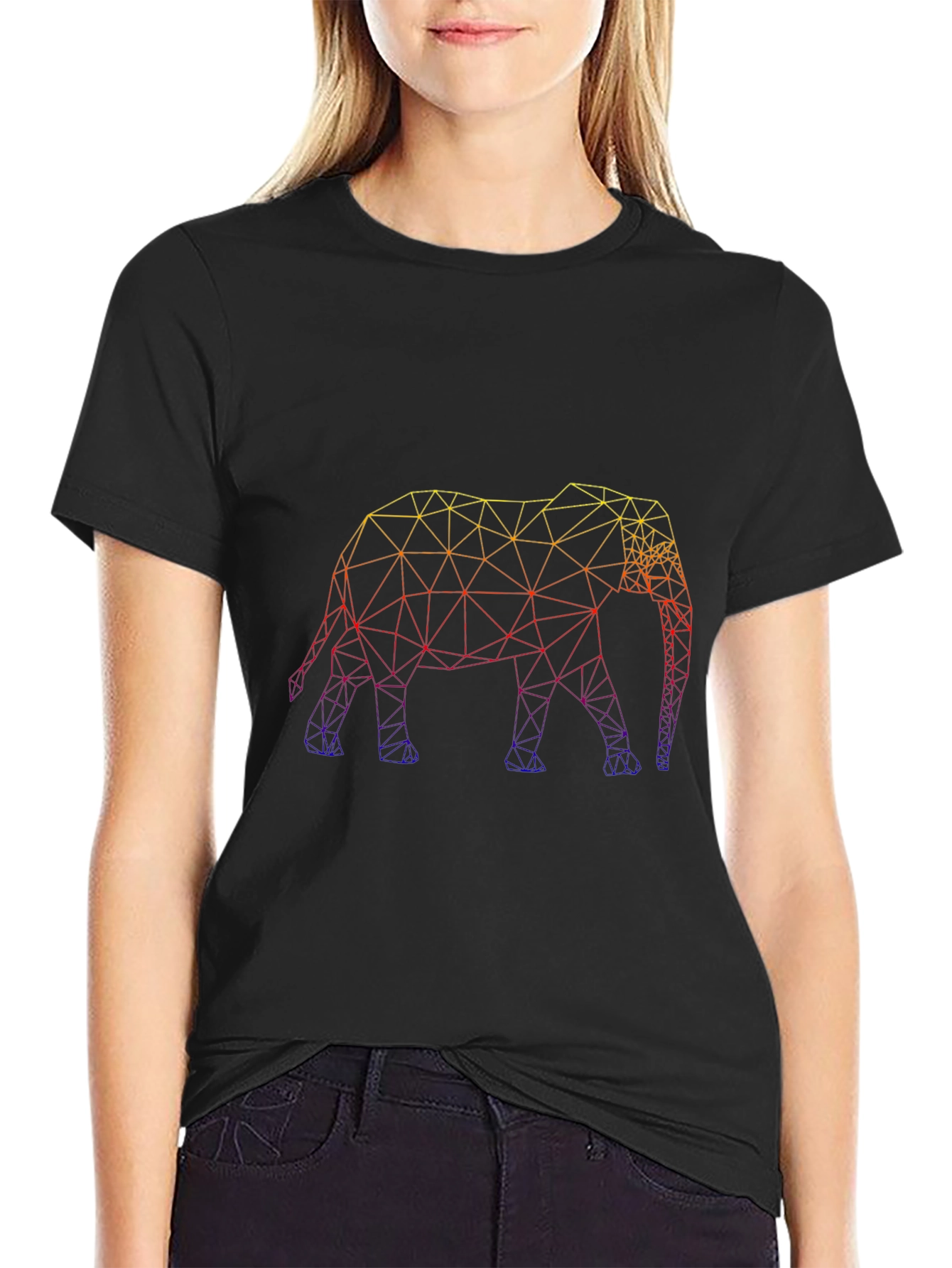 Geometric Elephant Print Black Tee
