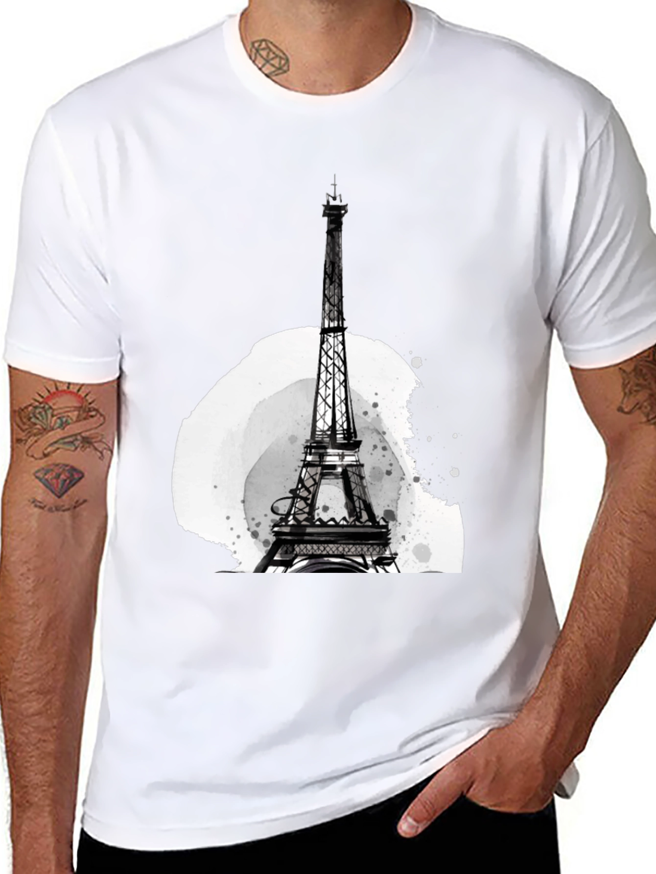 Eiffel Tower Graphic Tee - Stylish Mens Black T-Shirt
