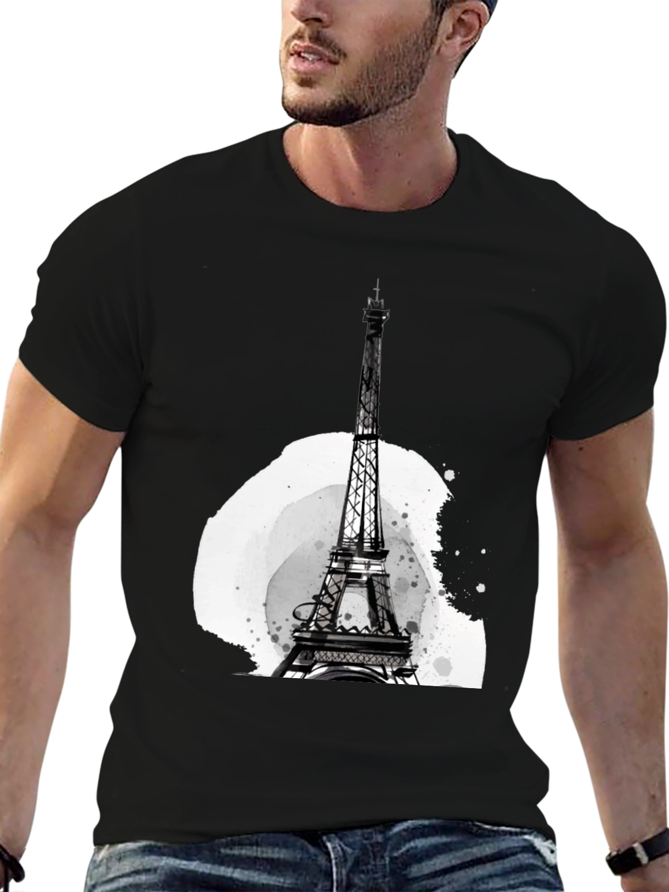 Eiffel Tower Graphic Tee - Stylish Mens Black T-Shirt