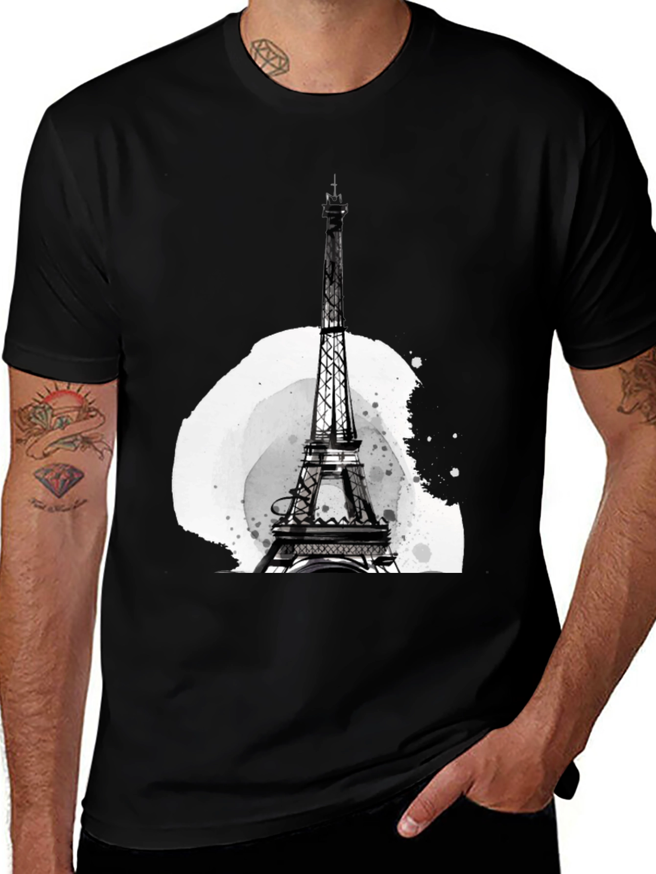 Eiffel Tower Graphic Tee - Stylish Mens Black T-Shirt