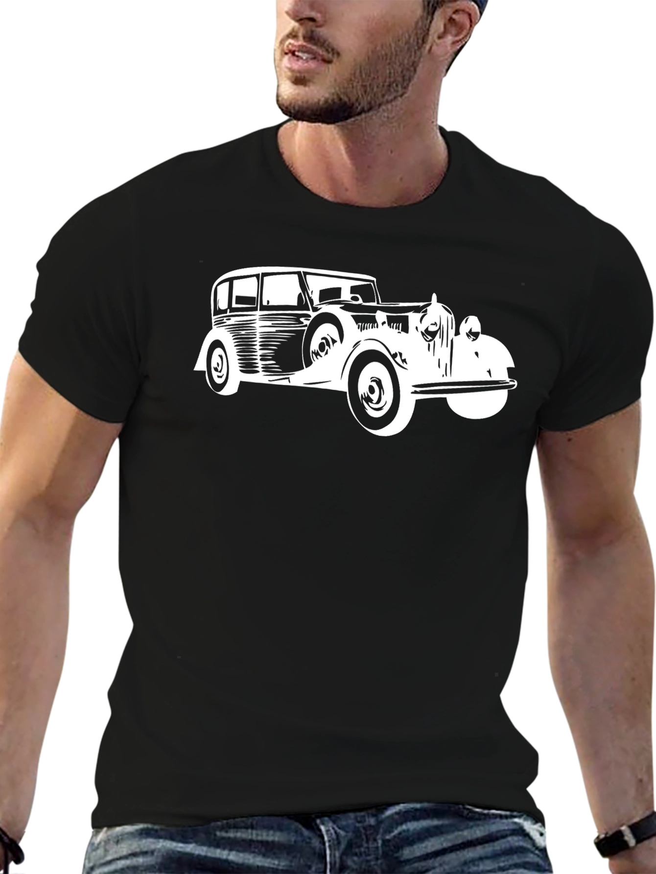 Classic Car Graphic Tee - Black Cotton Comfort