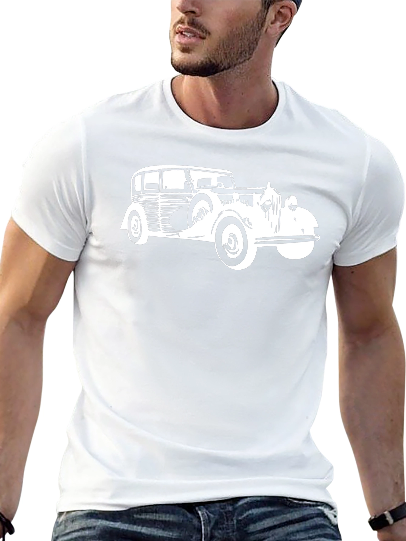 Classic Car Graphic Tee - Black Cotton Comfort