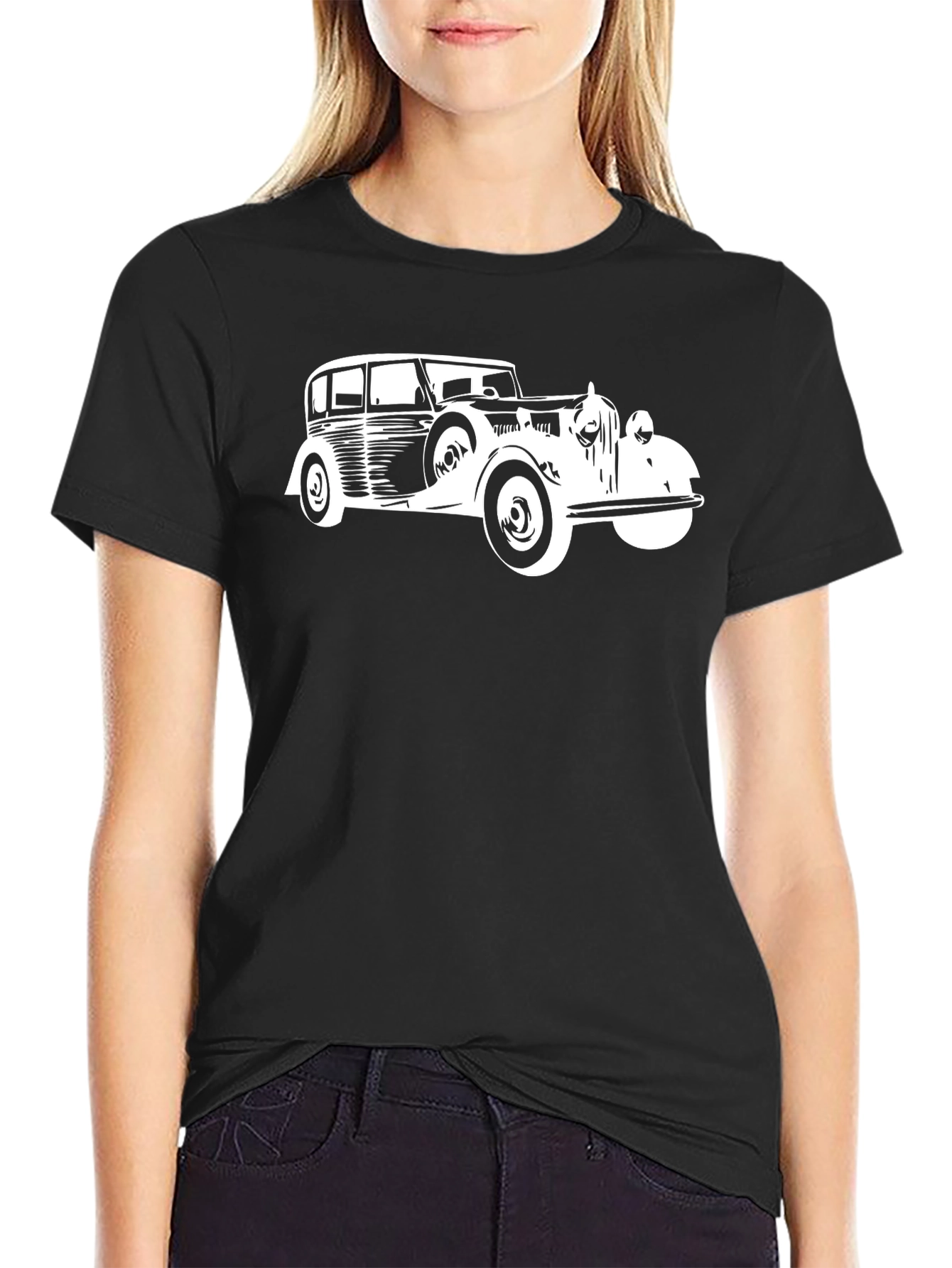 Classic Car Graphic Tee - Black Cotton Comfort