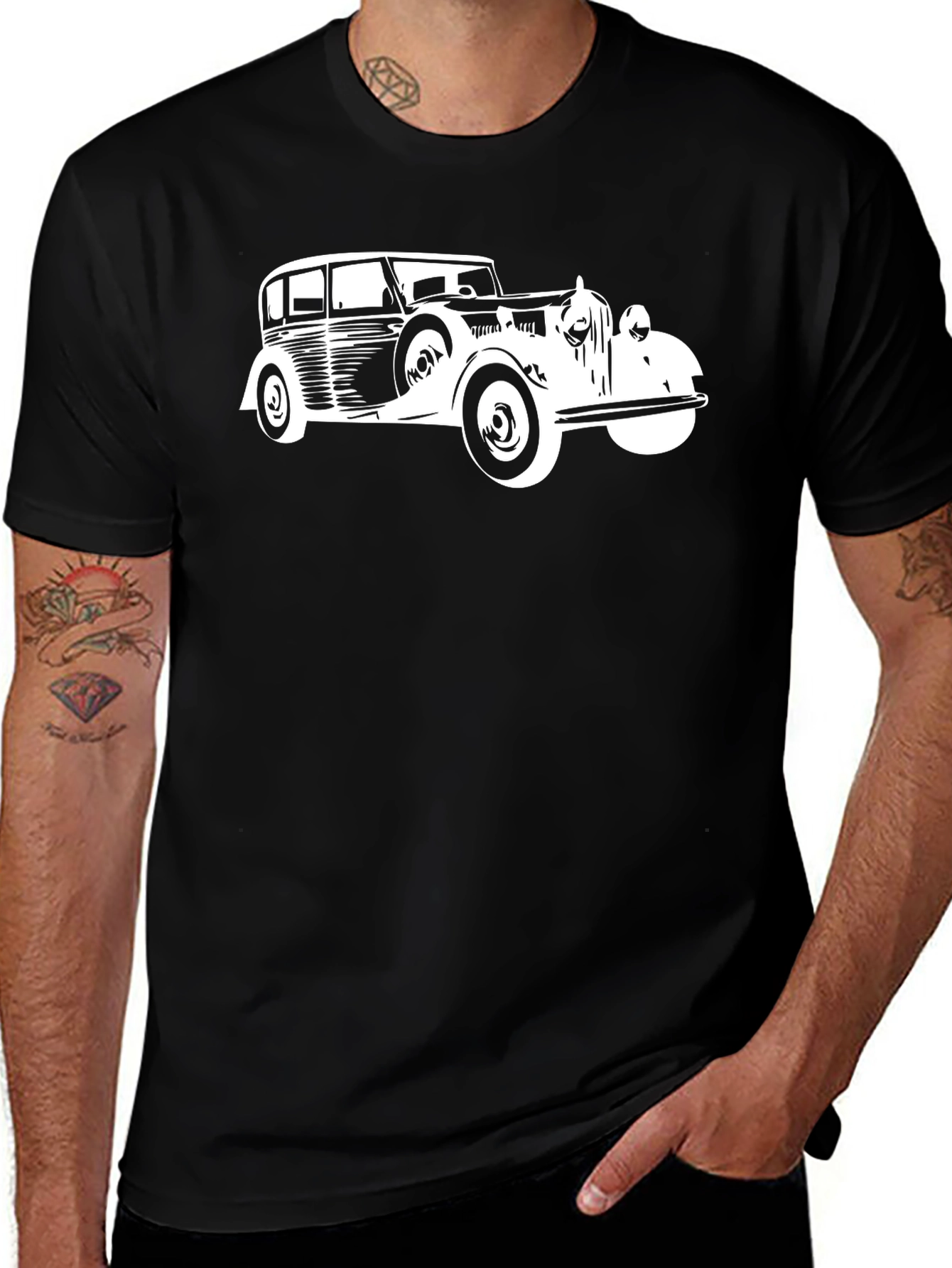 Classic Car Graphic Tee - Black Cotton Comfort