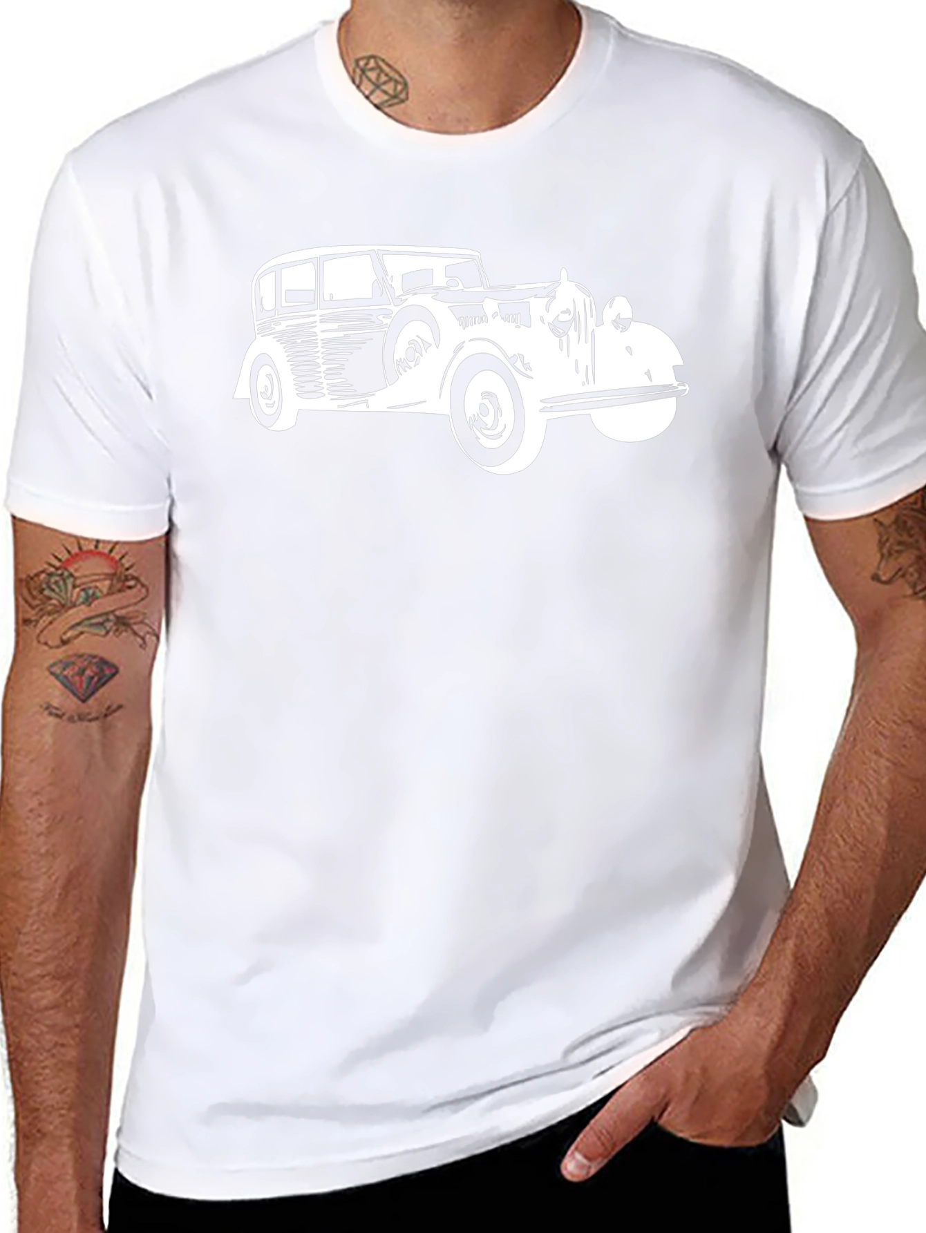 Classic Car Graphic Tee - Black Cotton Comfort
