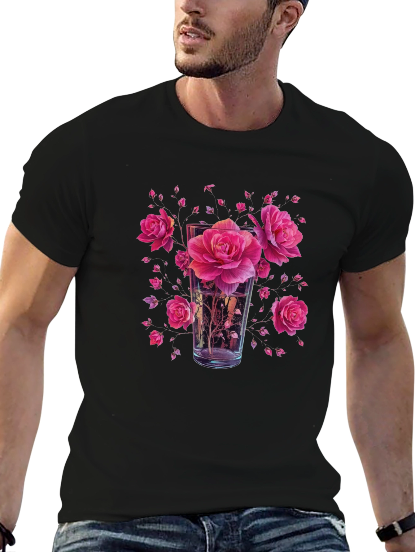 Floral Glass Graphic Tee - Trendy Menswear