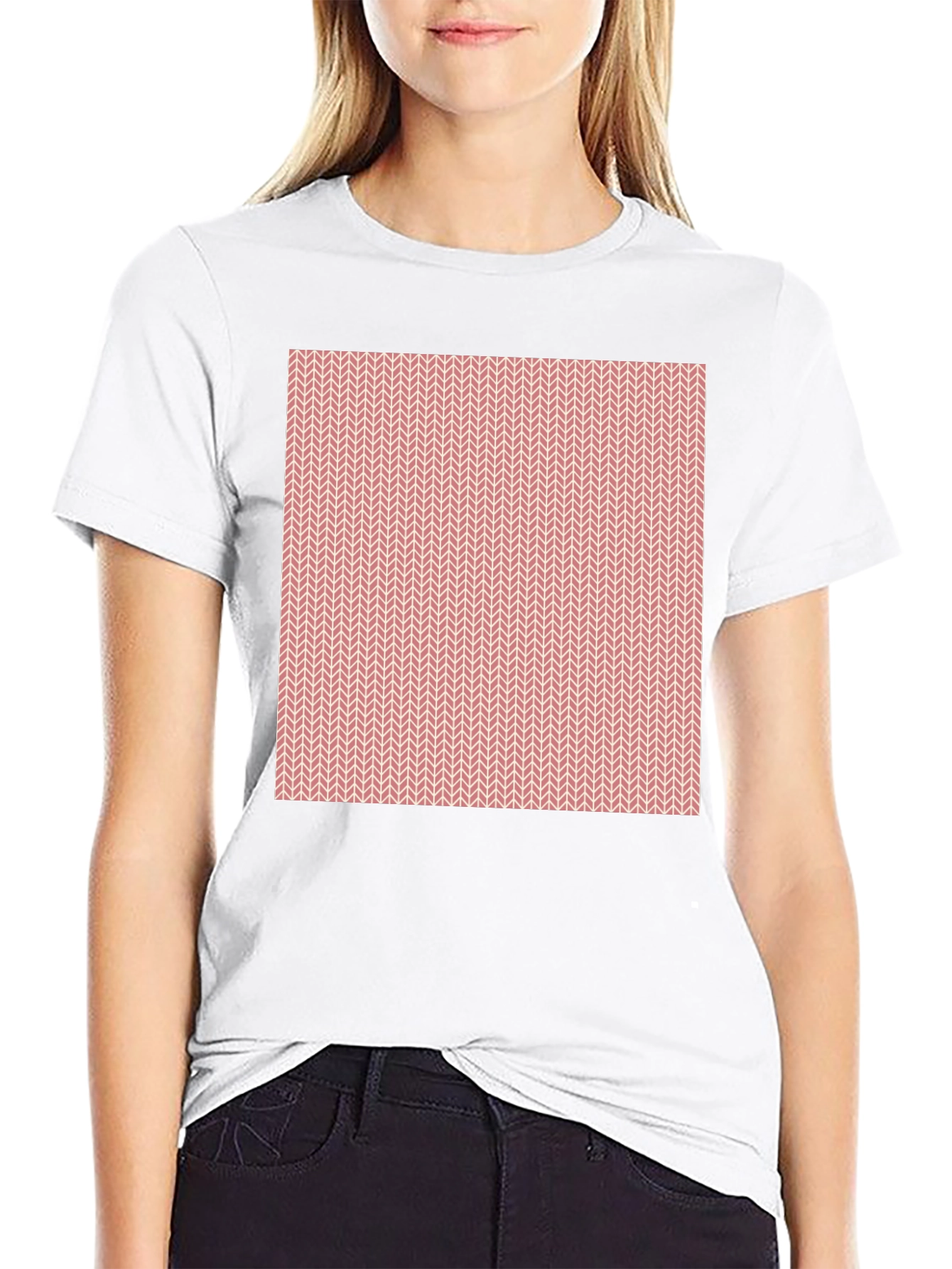 Geometric Knit Pattern Black T-Shirt